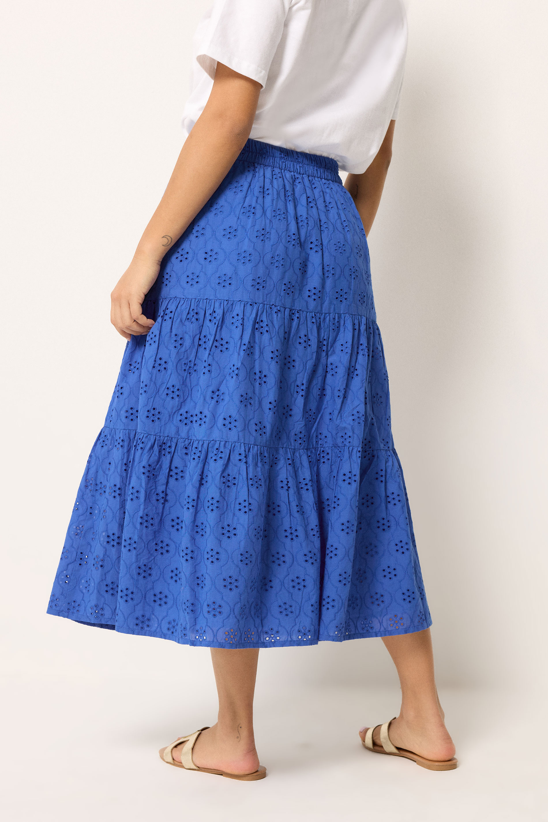 M&Co Petite Blue Broderie Tiered Cotton Maxi Skirt | M&Co 2