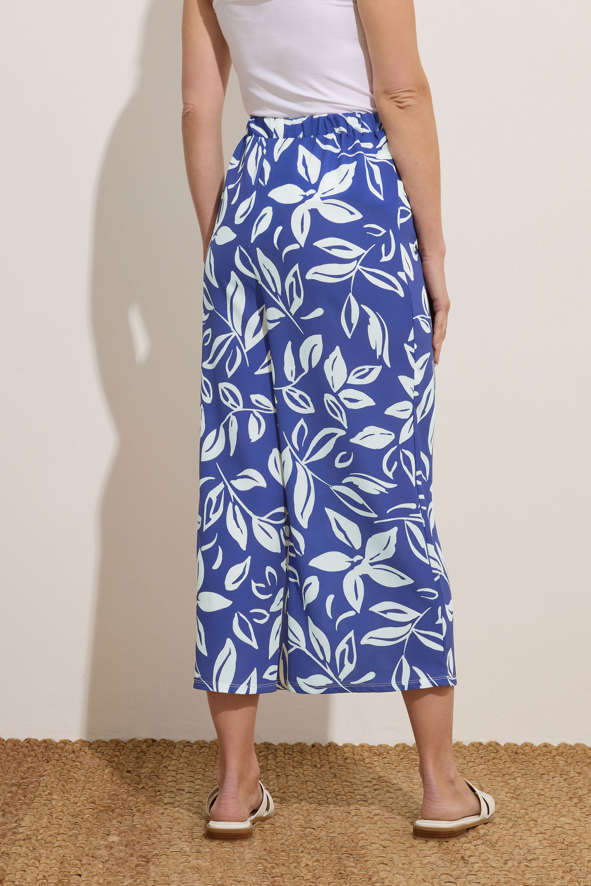 M&Co Blue Leaf Printed Crepe Culottes | M&Co 2
