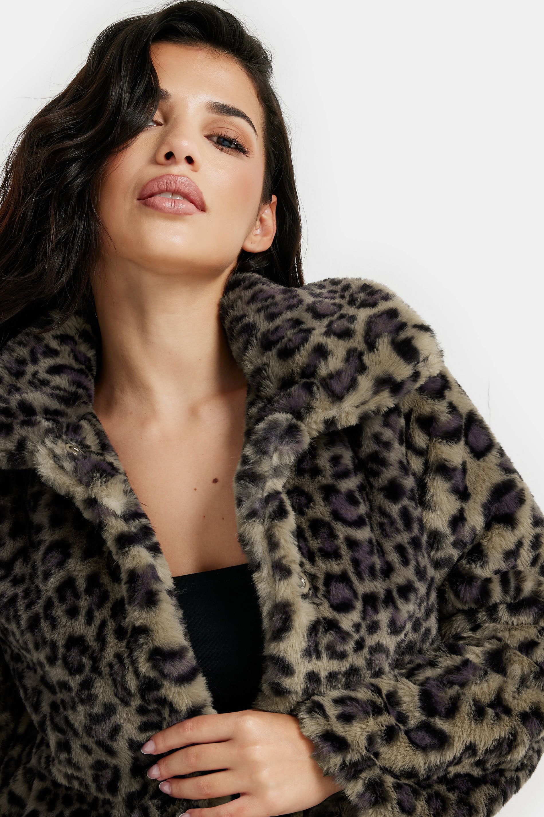 PixieGirl Petite Women's Brown Leopard Print Faux Fur Coat | PixieGirl 5