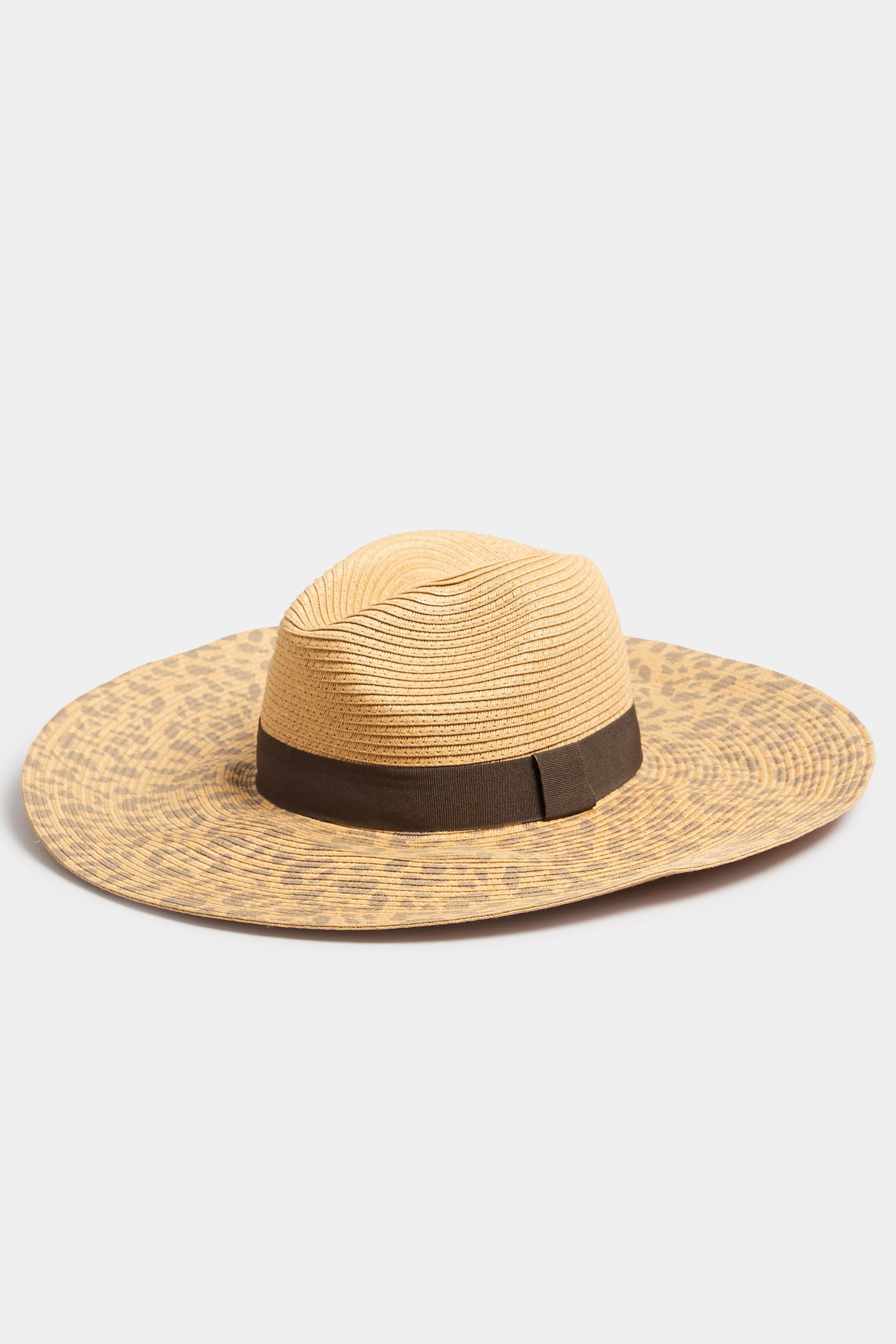 Brown Leopard Print Wide Brim Straw Hat | Yours Clothing 2