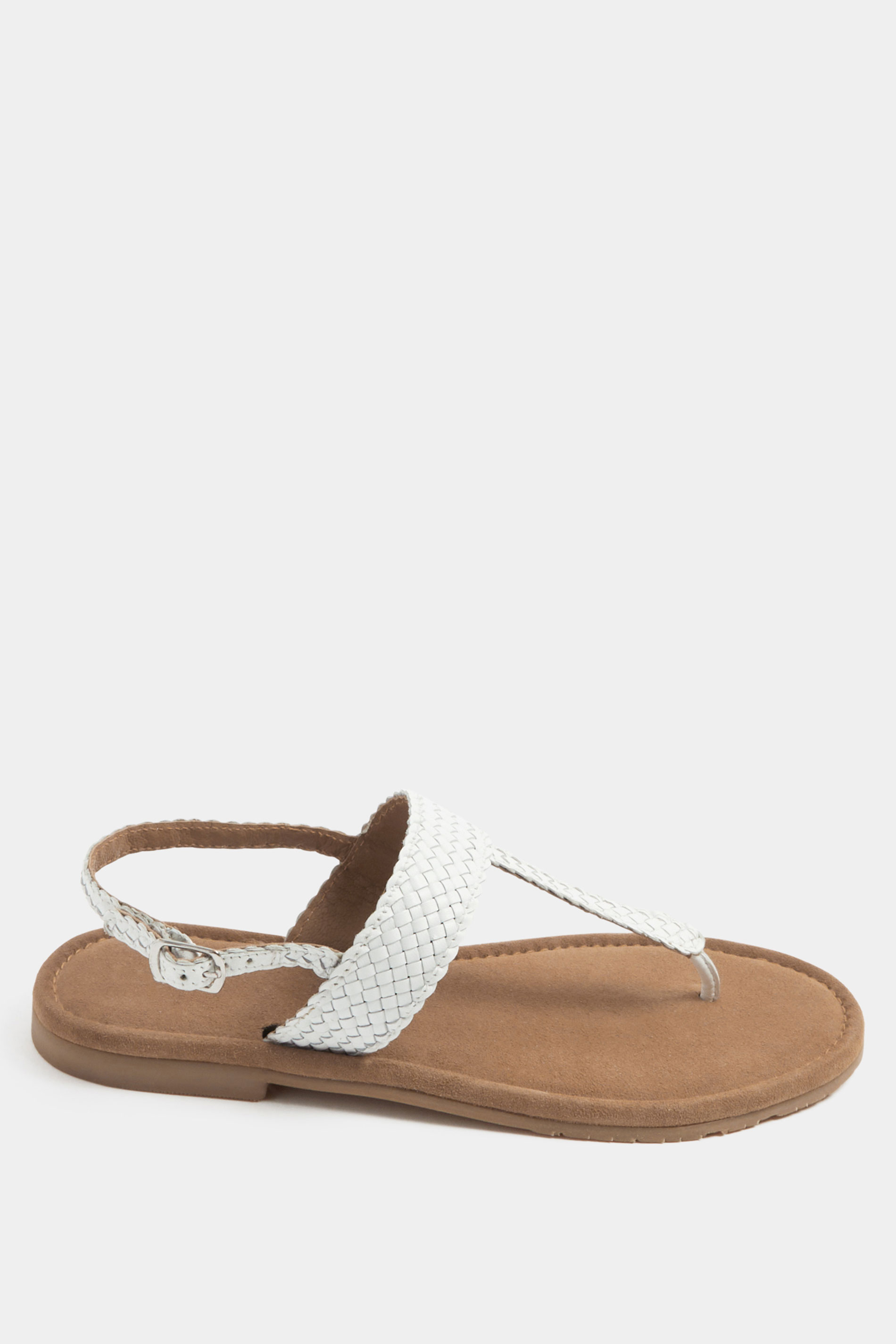White Woven Toe Post Sandals In Extra EEE Wide Fit | Yours Clothing 2