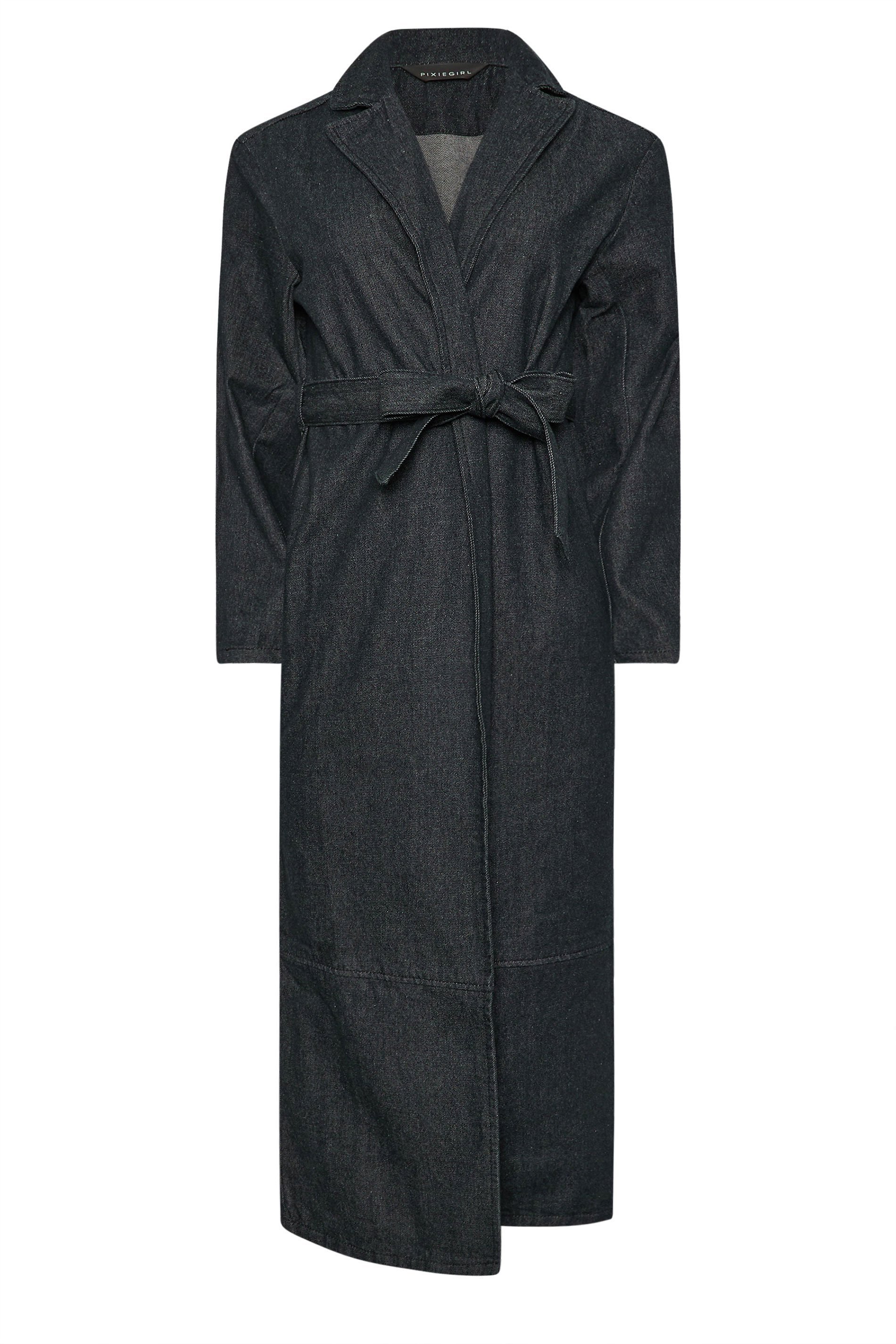 PixieGirl Petite Women's Indigo Blue Belted Denim Trench Coat | PixieGirl 6