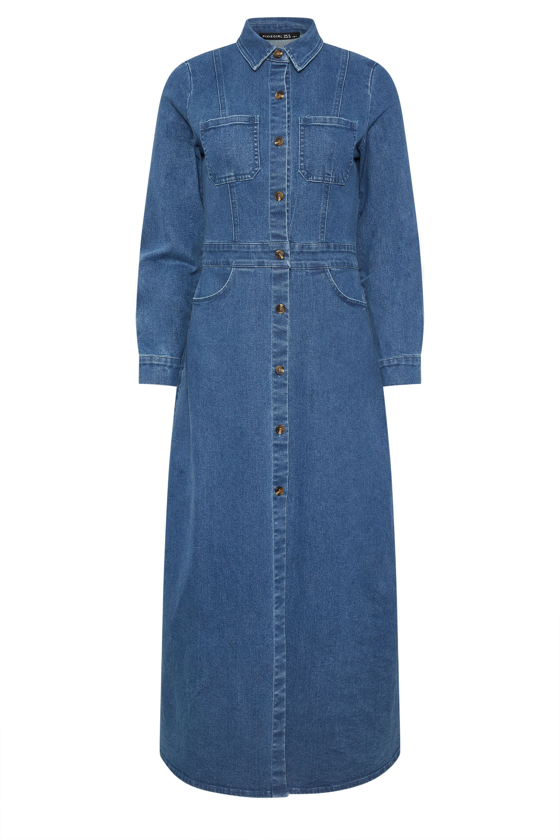 PixieGirl Petite Women's Blue Denim Maxi Dress | PixieGirl