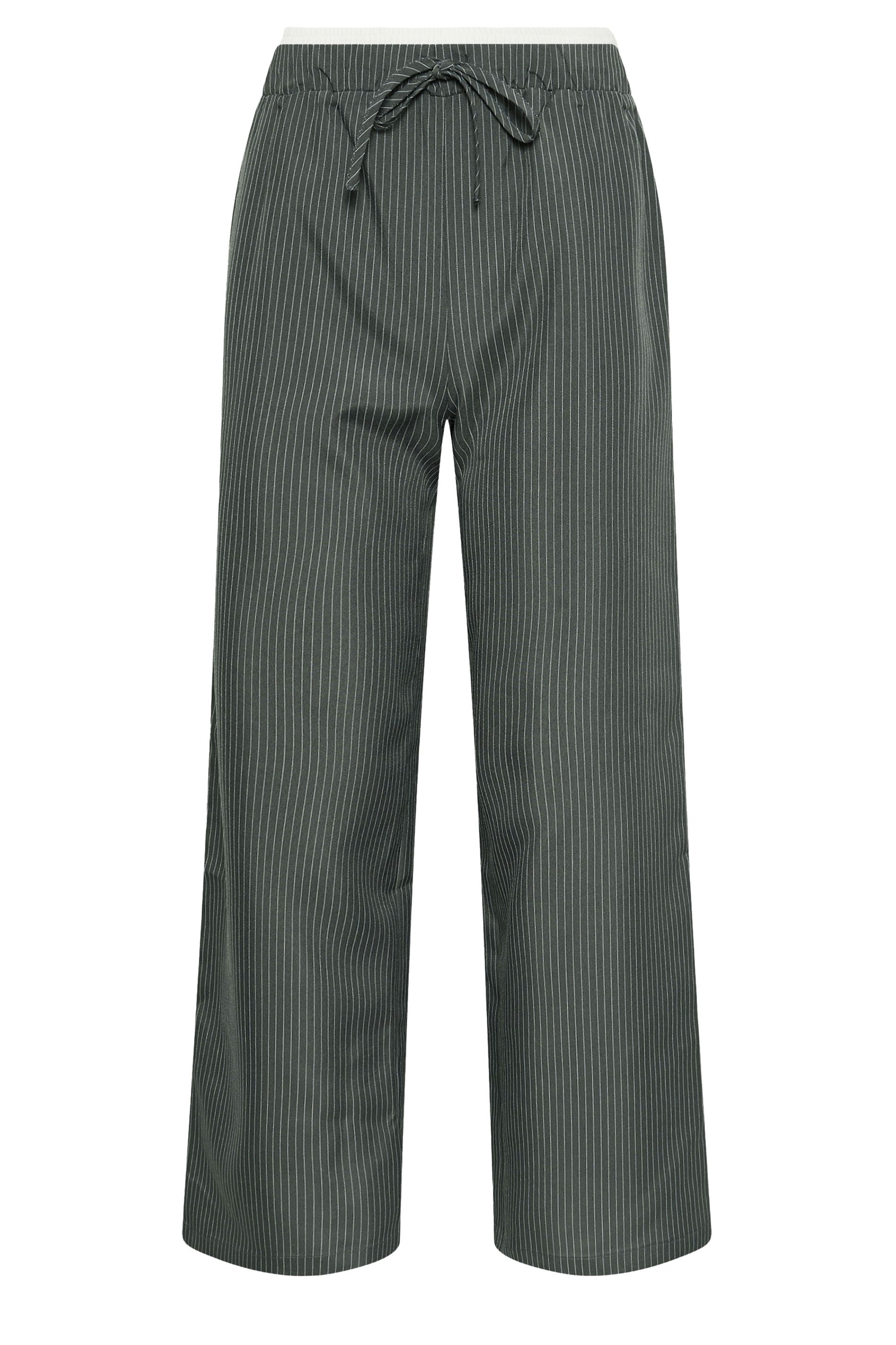 PixieGirl Petite Women's Grey Pinstripe Contrast Waist Trousers | PixieGirl 6