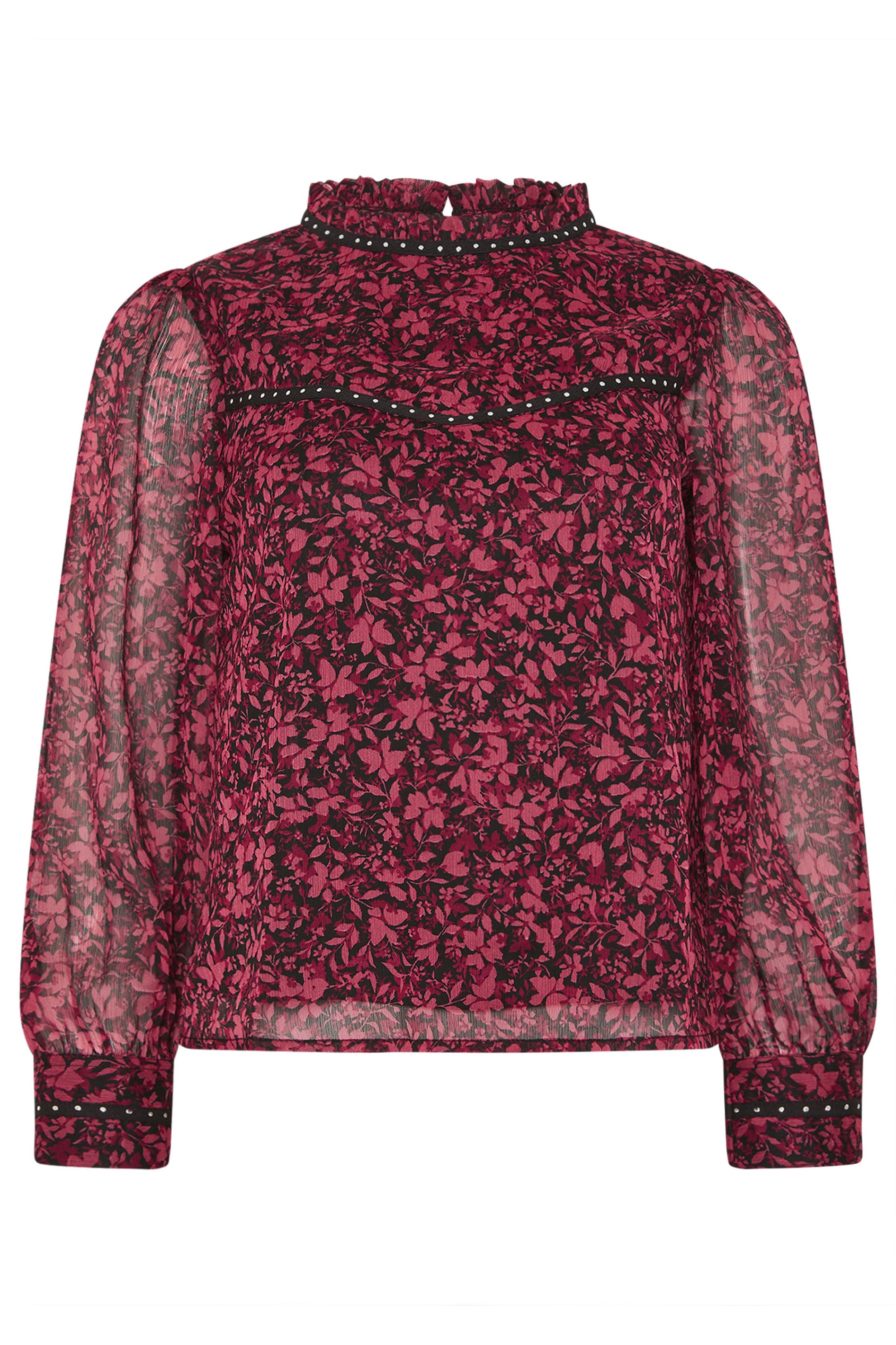 M&Co Petite Black & Berry Floral Stud Detail Blouse | M&Co 6