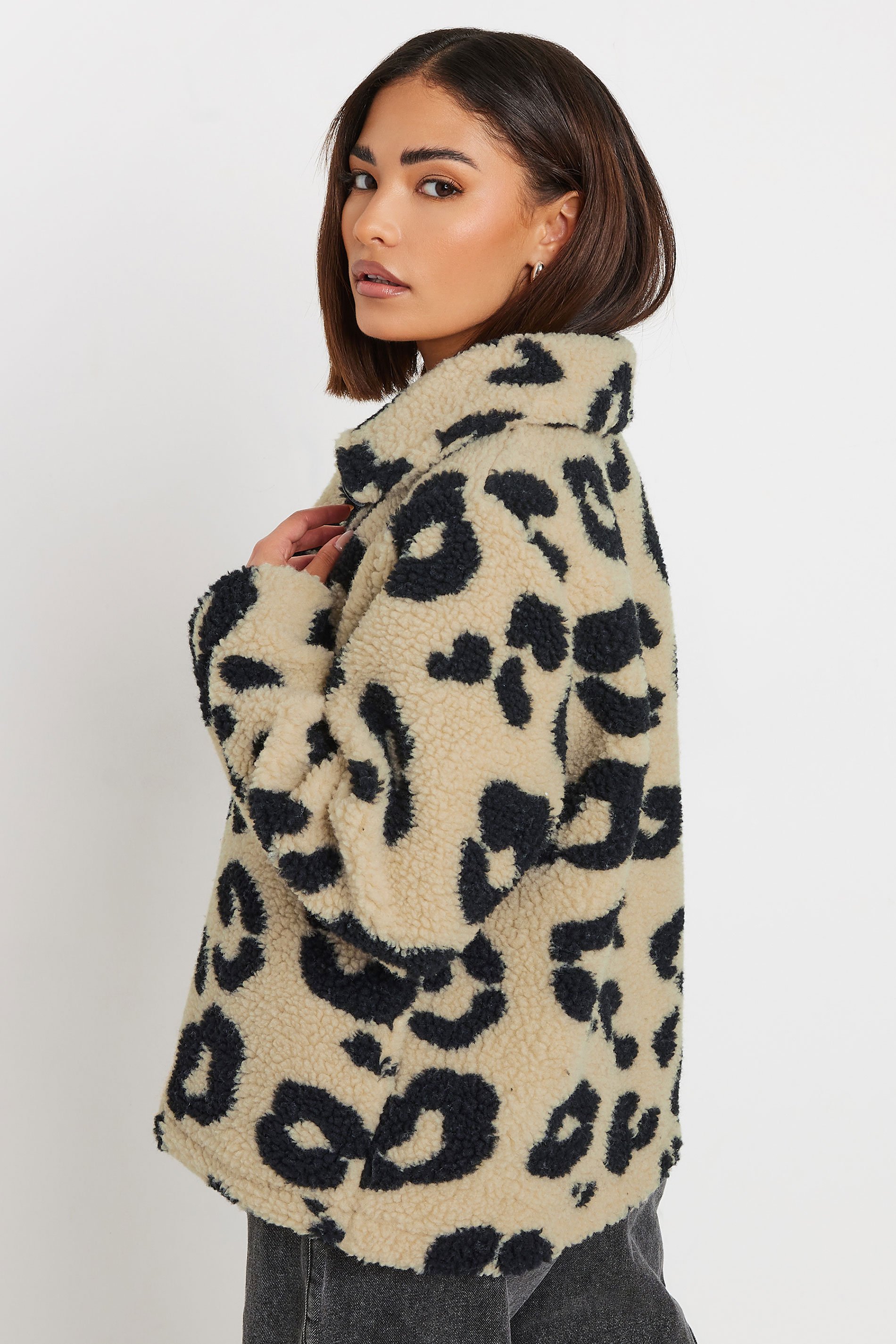 PixieGirl Petite Women's Brown Animal Print Teddy Fleece Jacket | PixieGirl 4