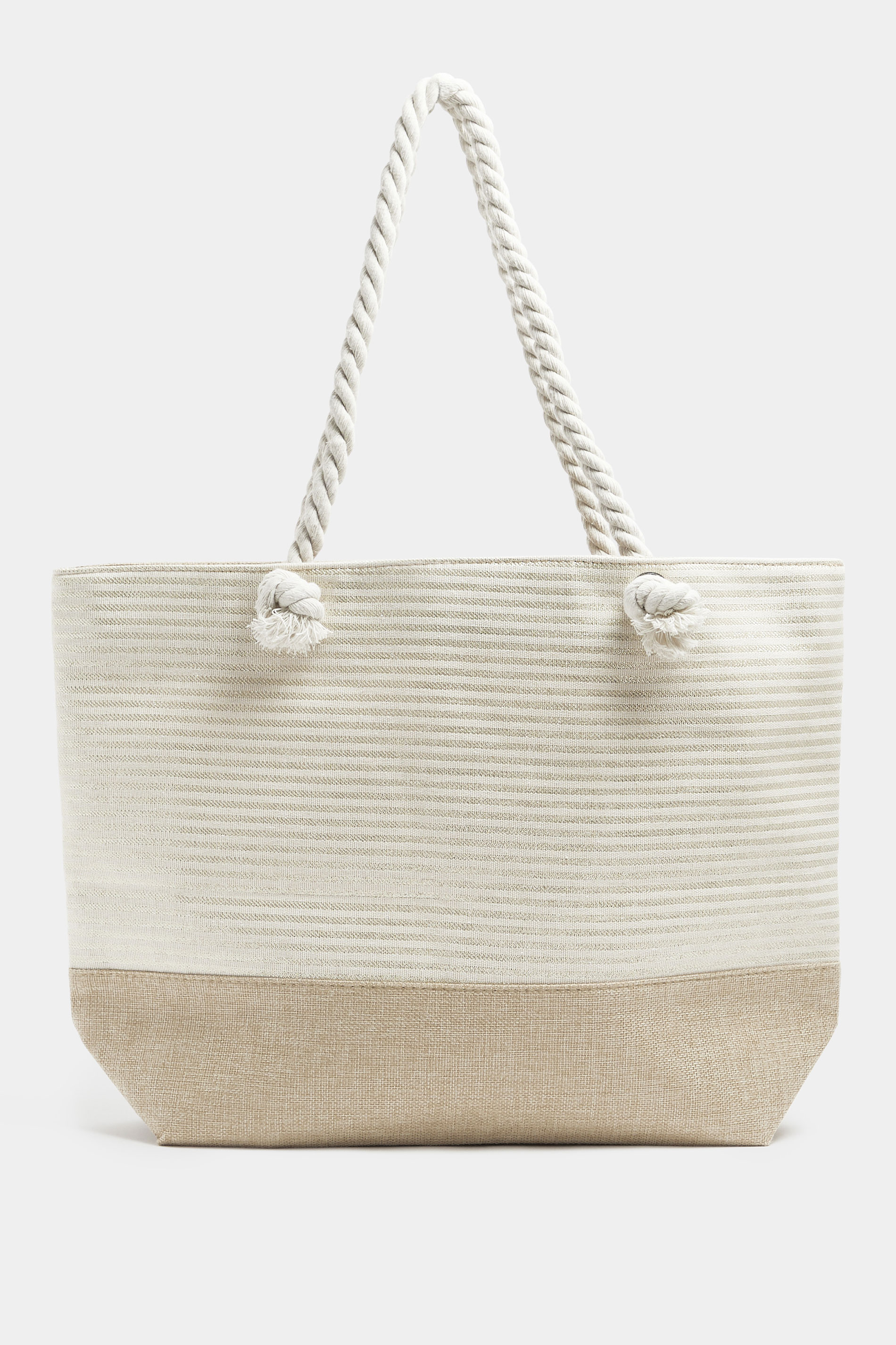 Brown & Gold Striped Rope Tote Bag | Yours Clothing 3