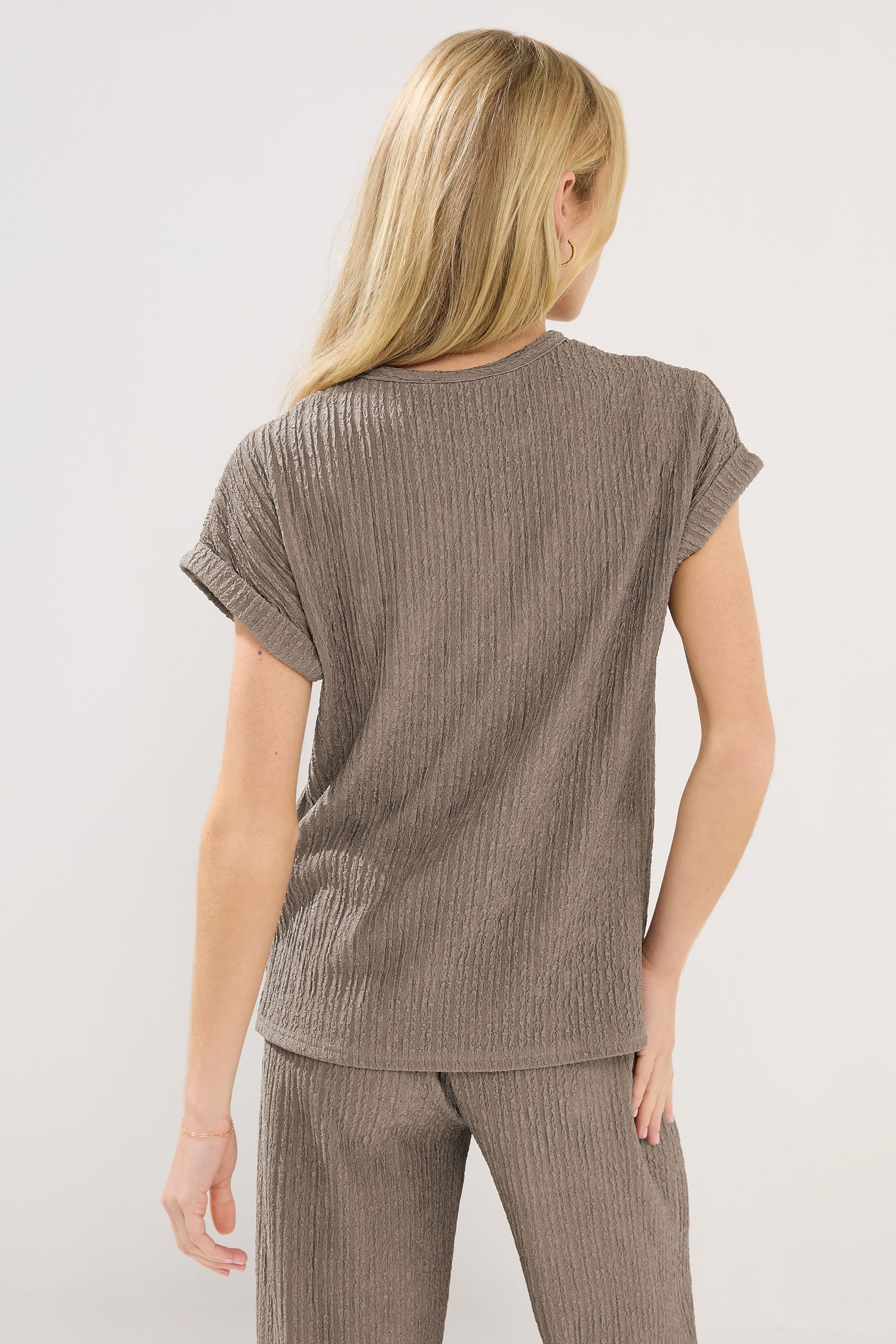 PixieGirl Petite Mocha Brown Textured Short Sleeve Top | PixieGirl 3