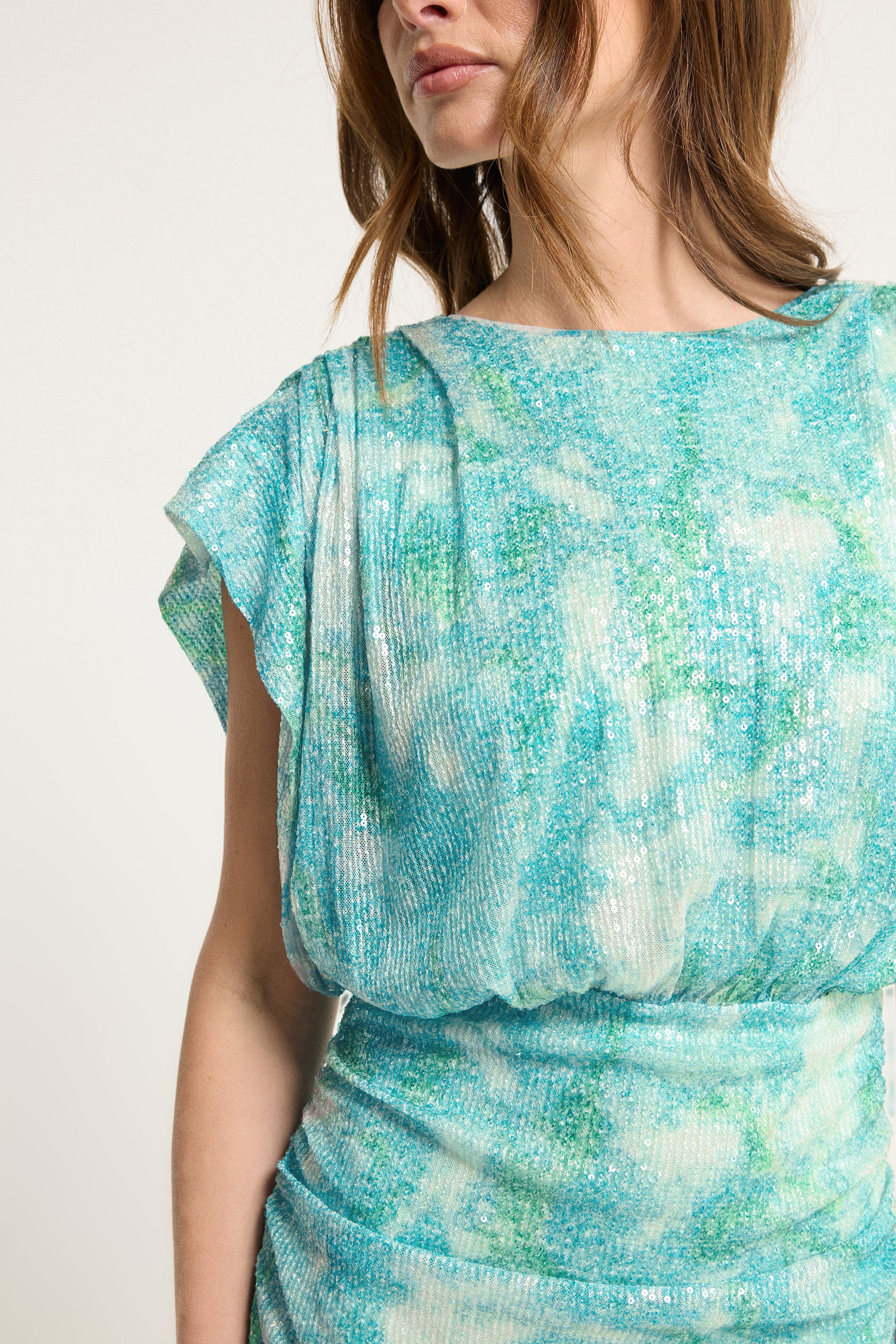 STAR Turquoise Green Sequin Ruched Mini Dress | StarByJM 7