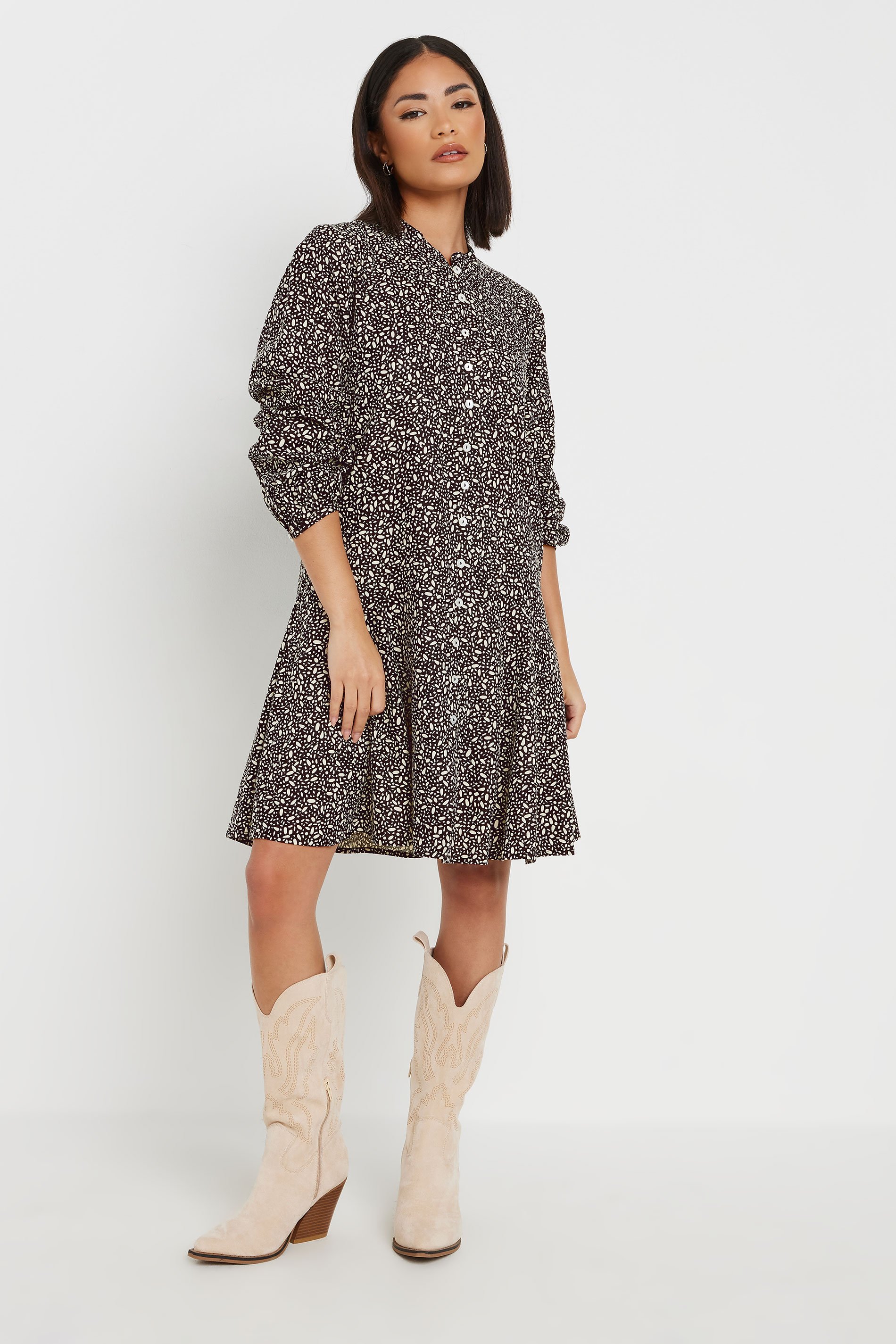 PixieGirl Petite Women's Black Woven Dash Smock Mini Dress | PixieGirl 5