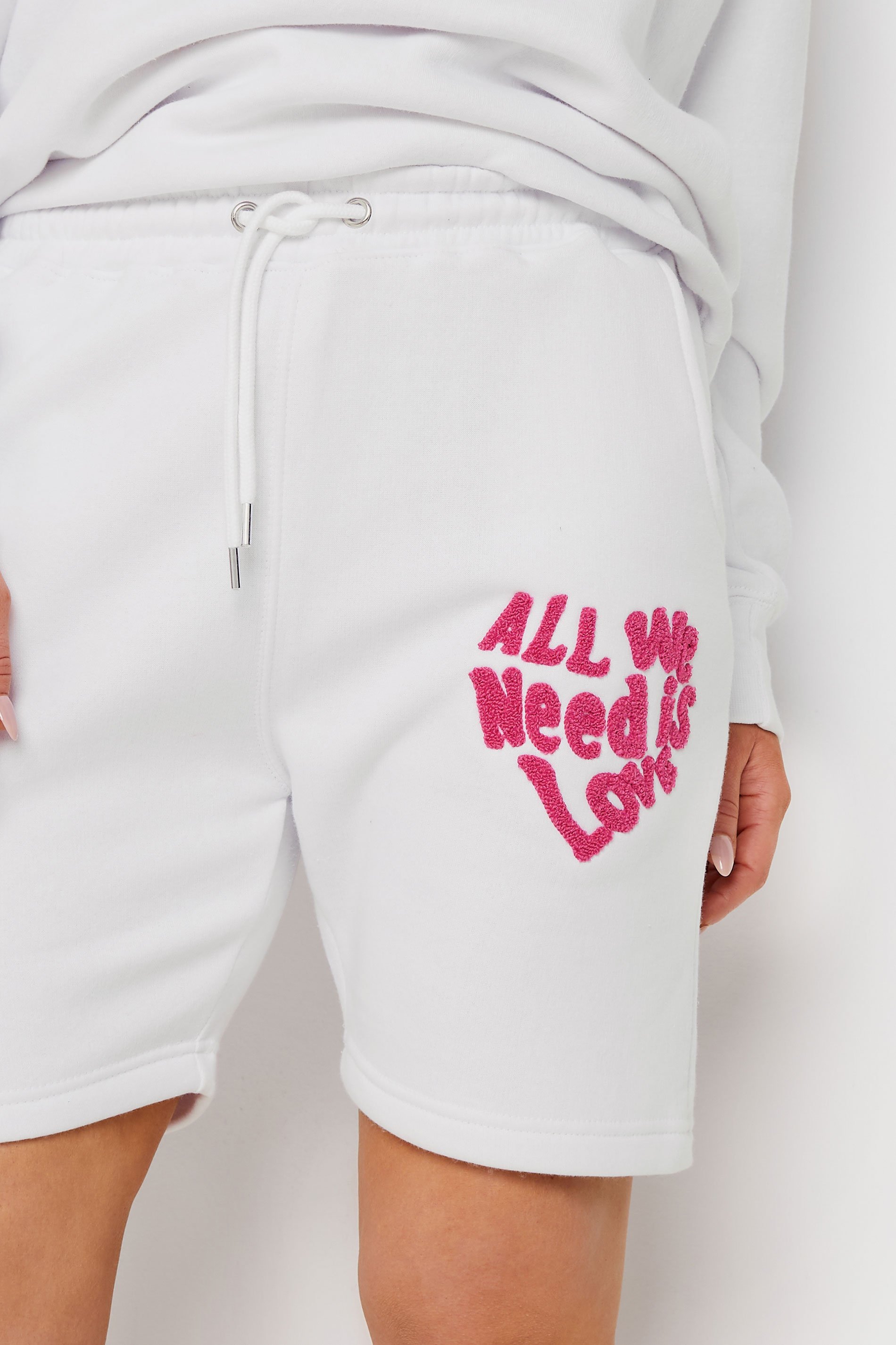 White 'All We Need Is Love' Slogan Jogger Shorts | PixieGirl 4