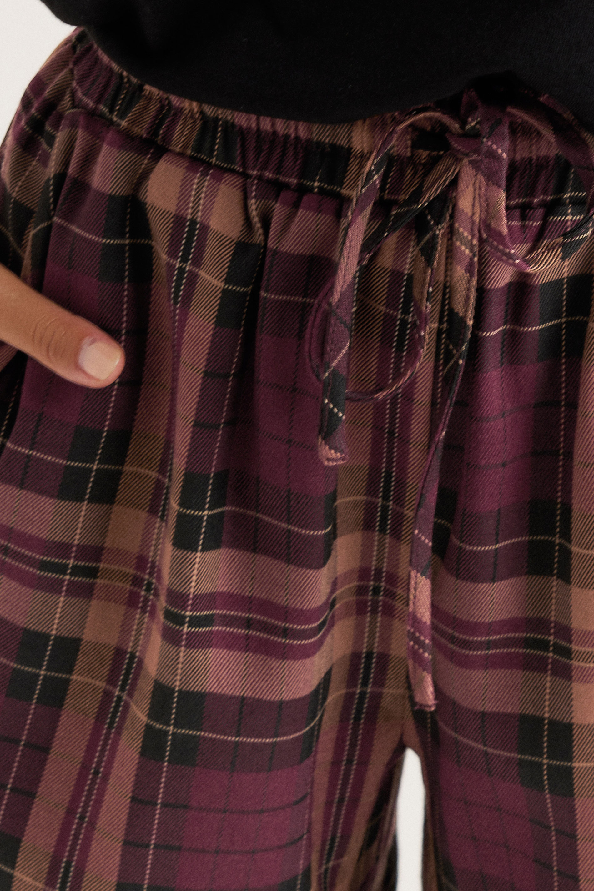 PixieGirl Petite Women's Burgundy Red Check Wide Leg Trousers | PixieGirl 5