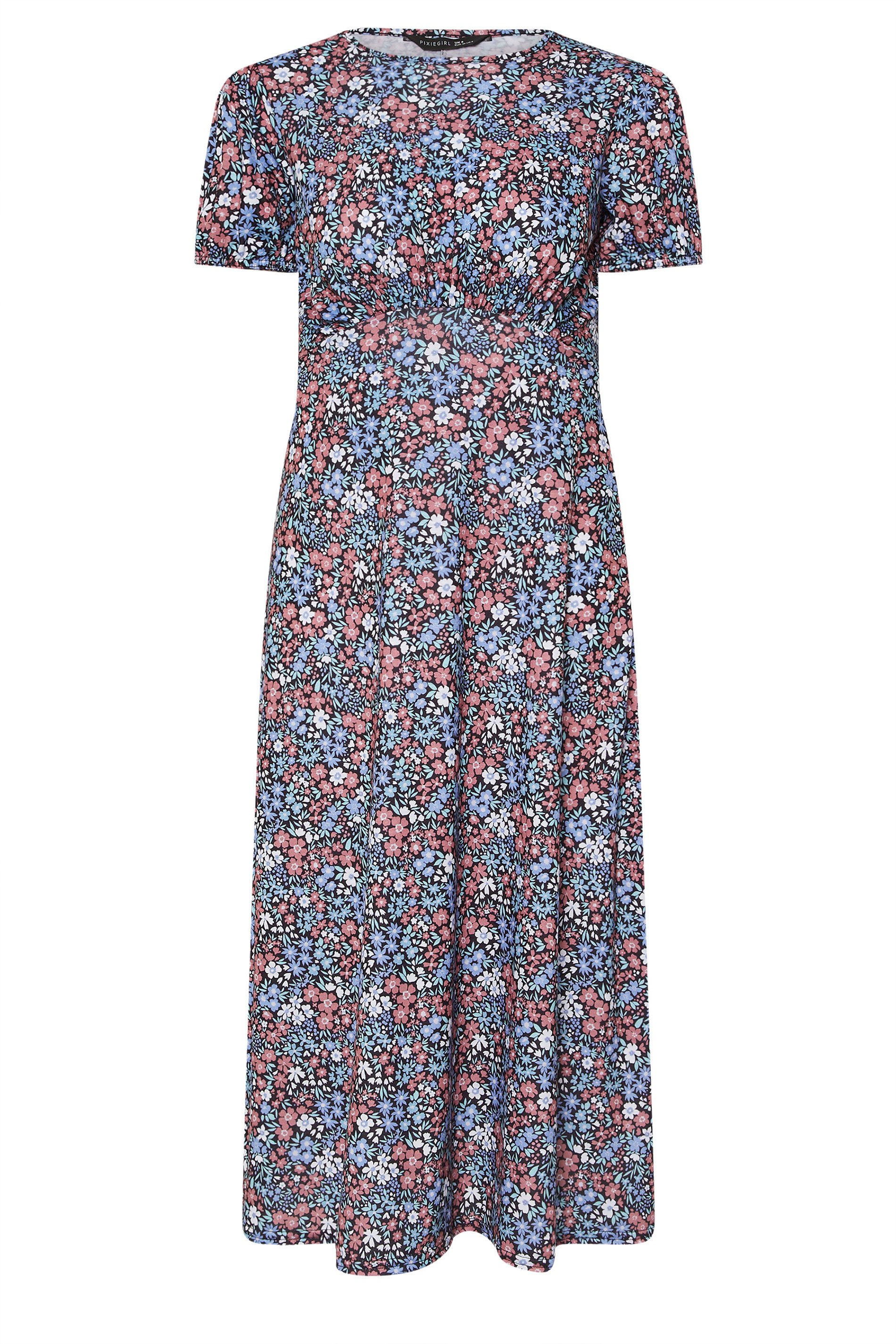 PixieGirl Petite Women's Blue Ditsy Floral Tea Dress | PixieGirl 5