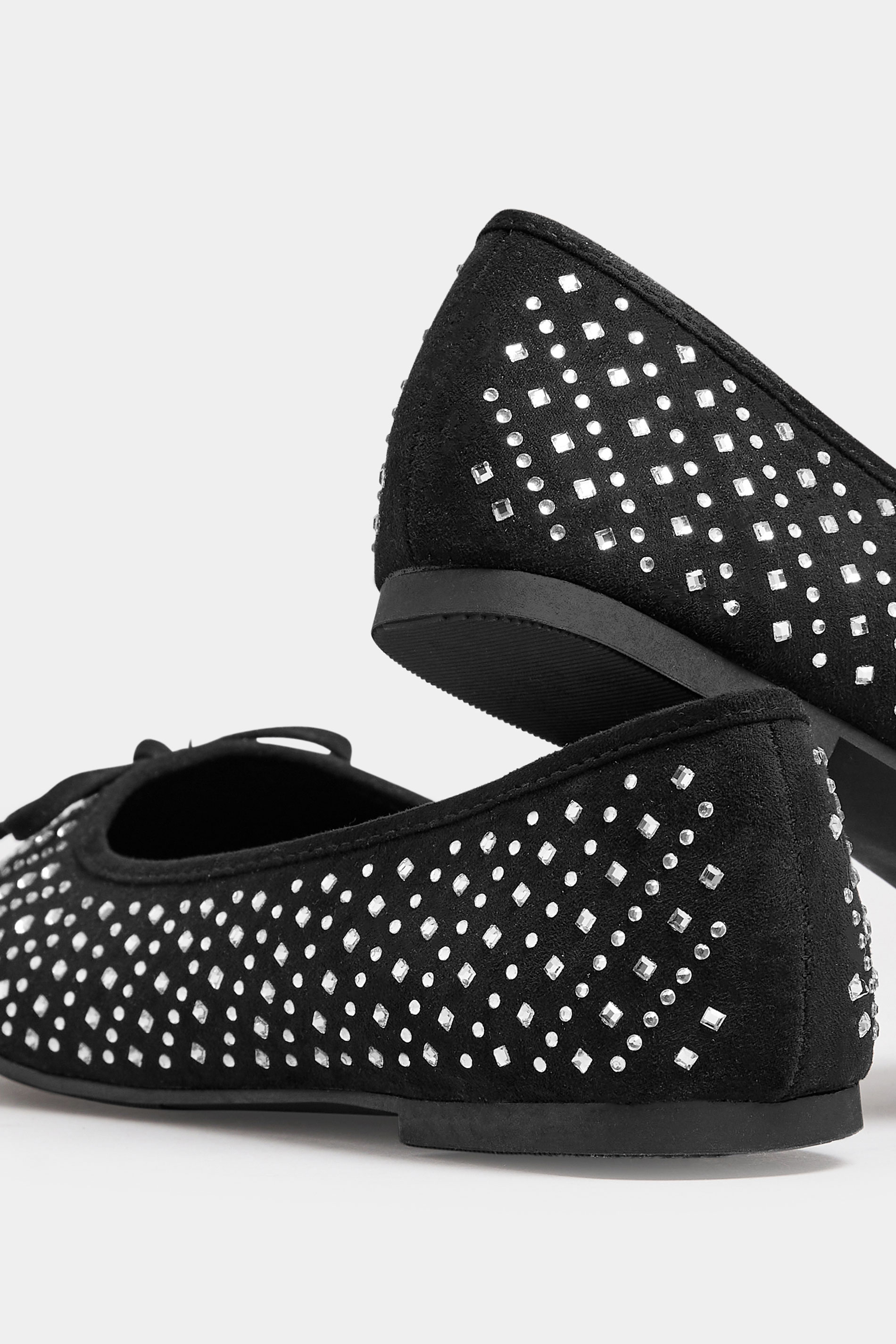 Black Sparkly Ballerina Pumps In Extra Wide EEE Fit 4