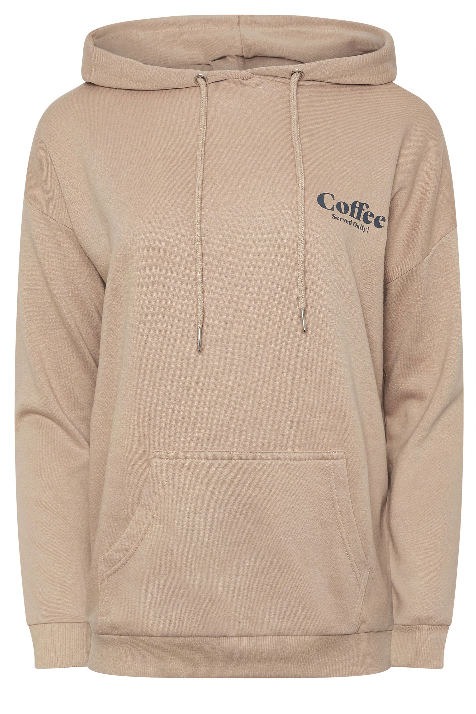 PixieGirl Petite Natural Brown 'Coffee' Slogan Drawstring Hoodie | PixieGirl 1