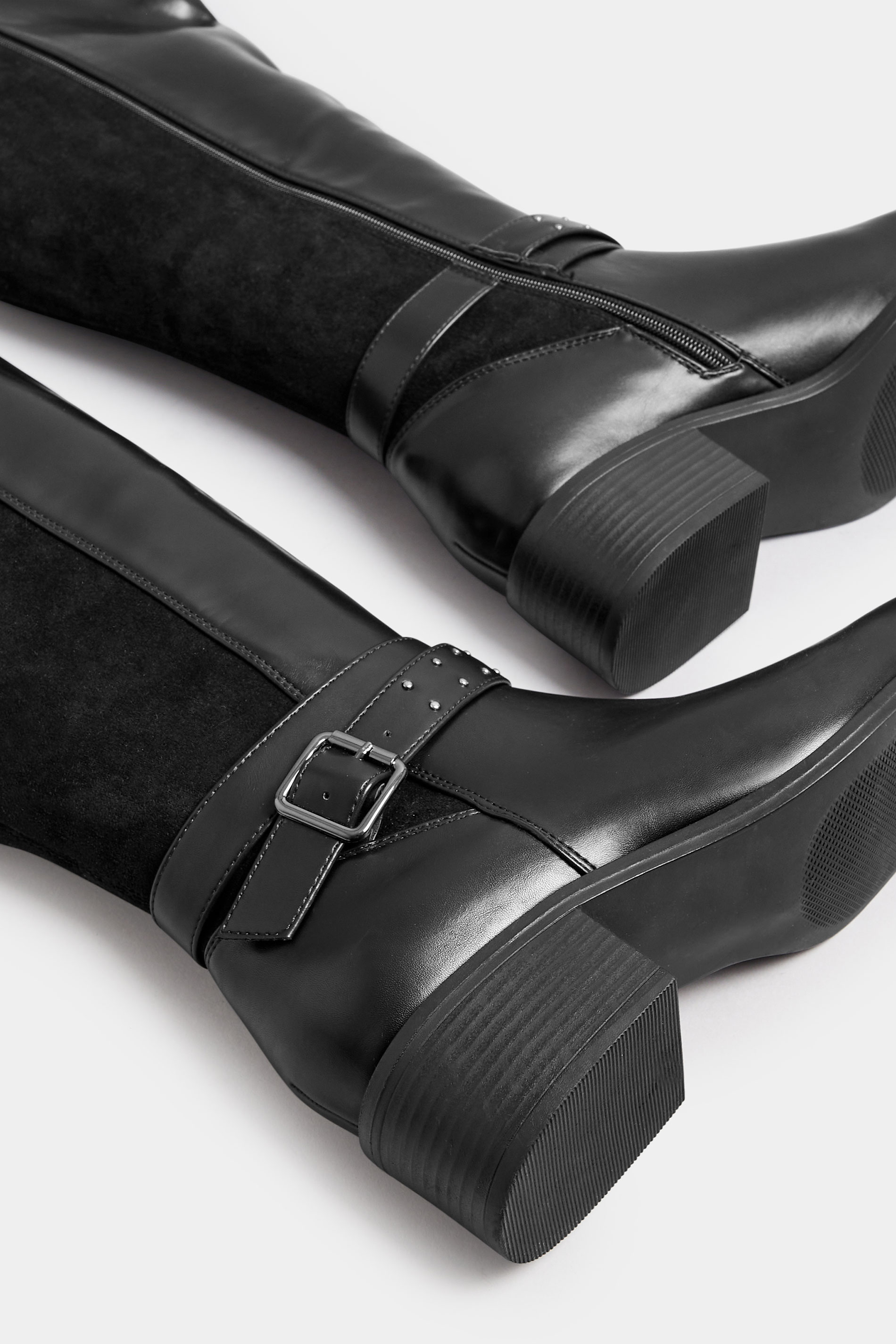 Black Faux Leather Buckle Detail Knee High Boots In Extra Wide EEE Fit | Yours Clothing 5