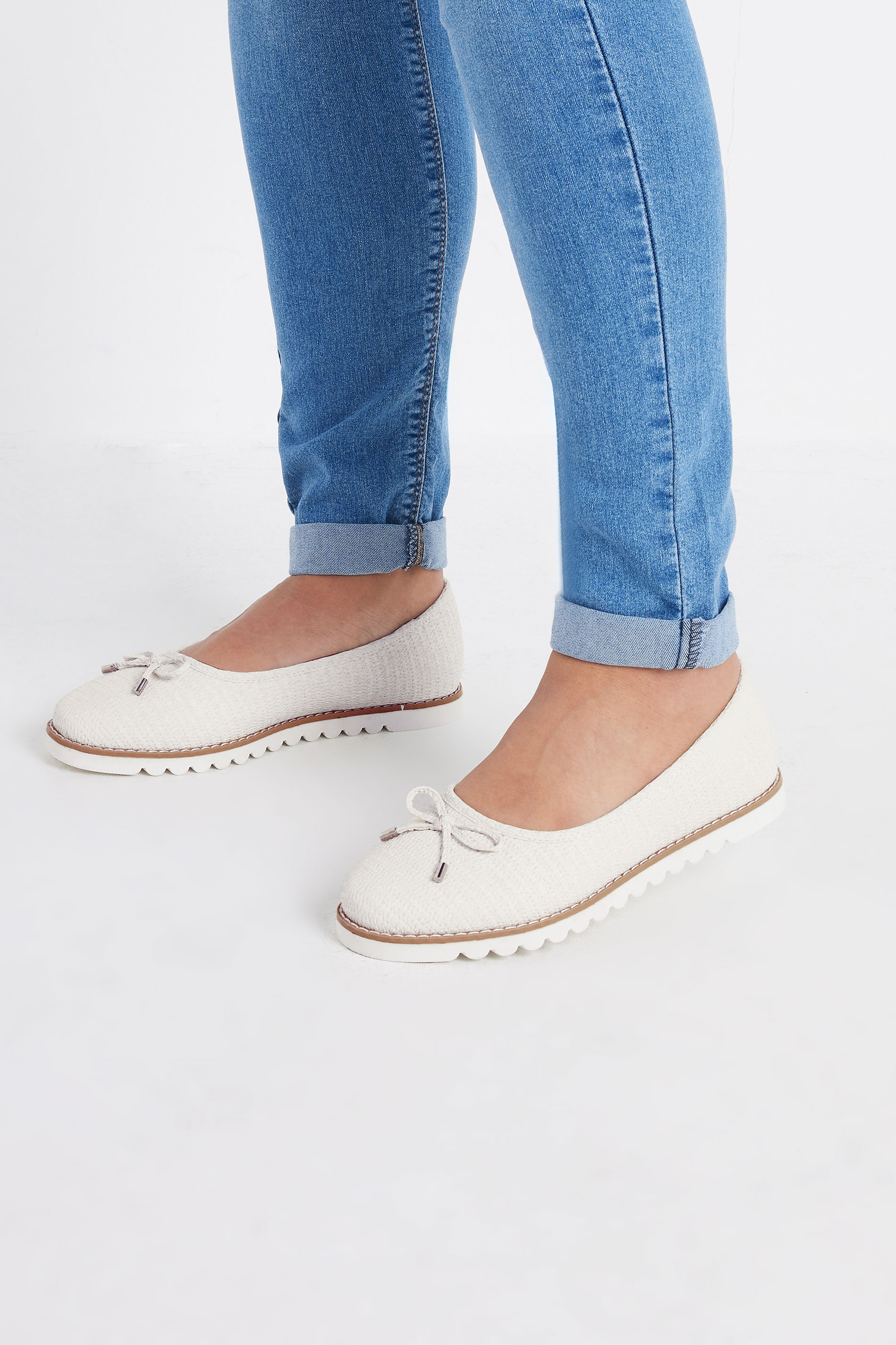 White Woven Ballerina Pumps In Wide E Fit & Extra Wide EEE Fit | Yours Clothing 2