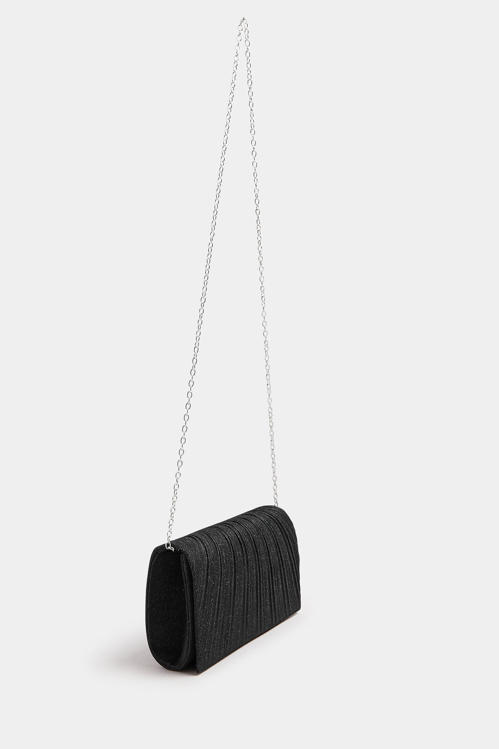 Black Shimmer Pleated Clutch Bag | Yours Clothing 2