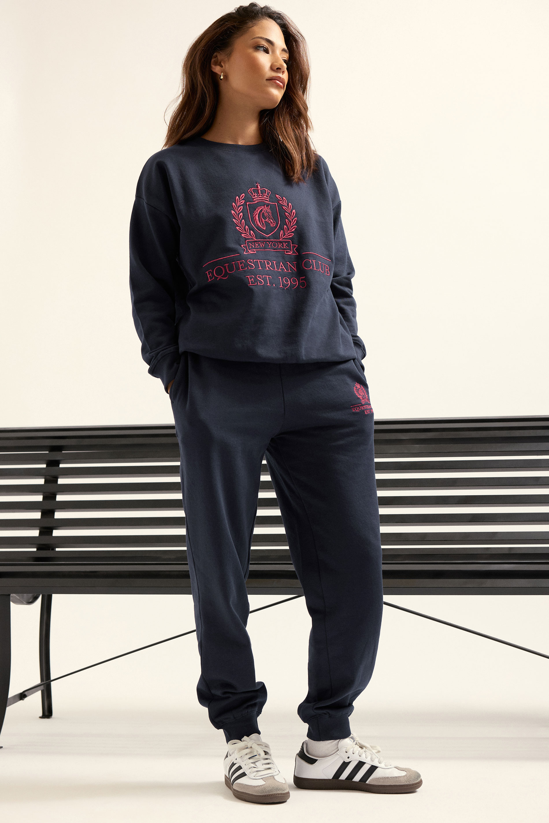 Pixiegirl Women's Blue Petite Navy Embroidered Cuffed Joggers Size Petite > 12