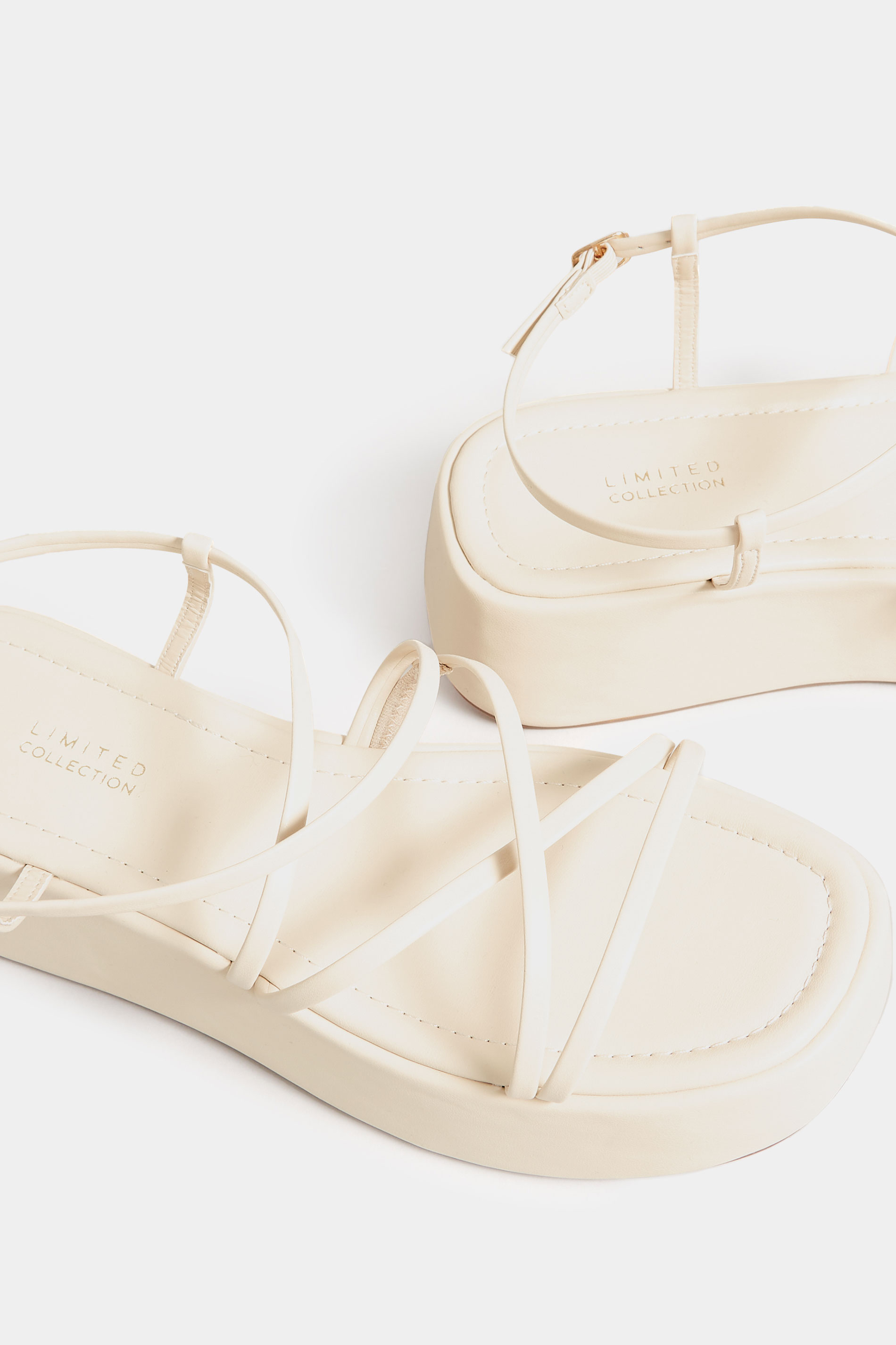 Cream Strappy Flatform Sandals in Extra Wide EEE Fit | Yours Clothing 5