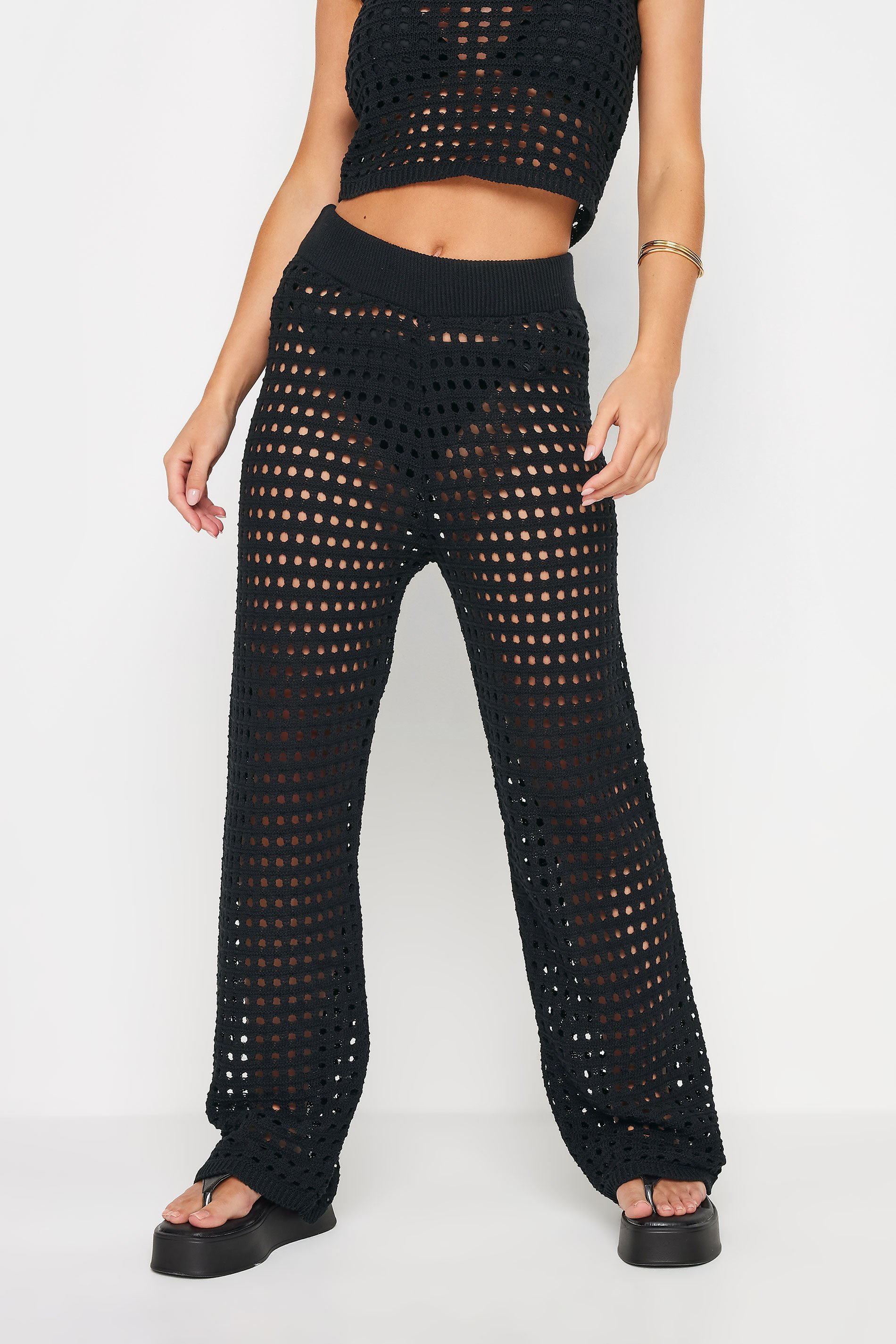 Petite Black Crochet Trousers | PixieGirl 3