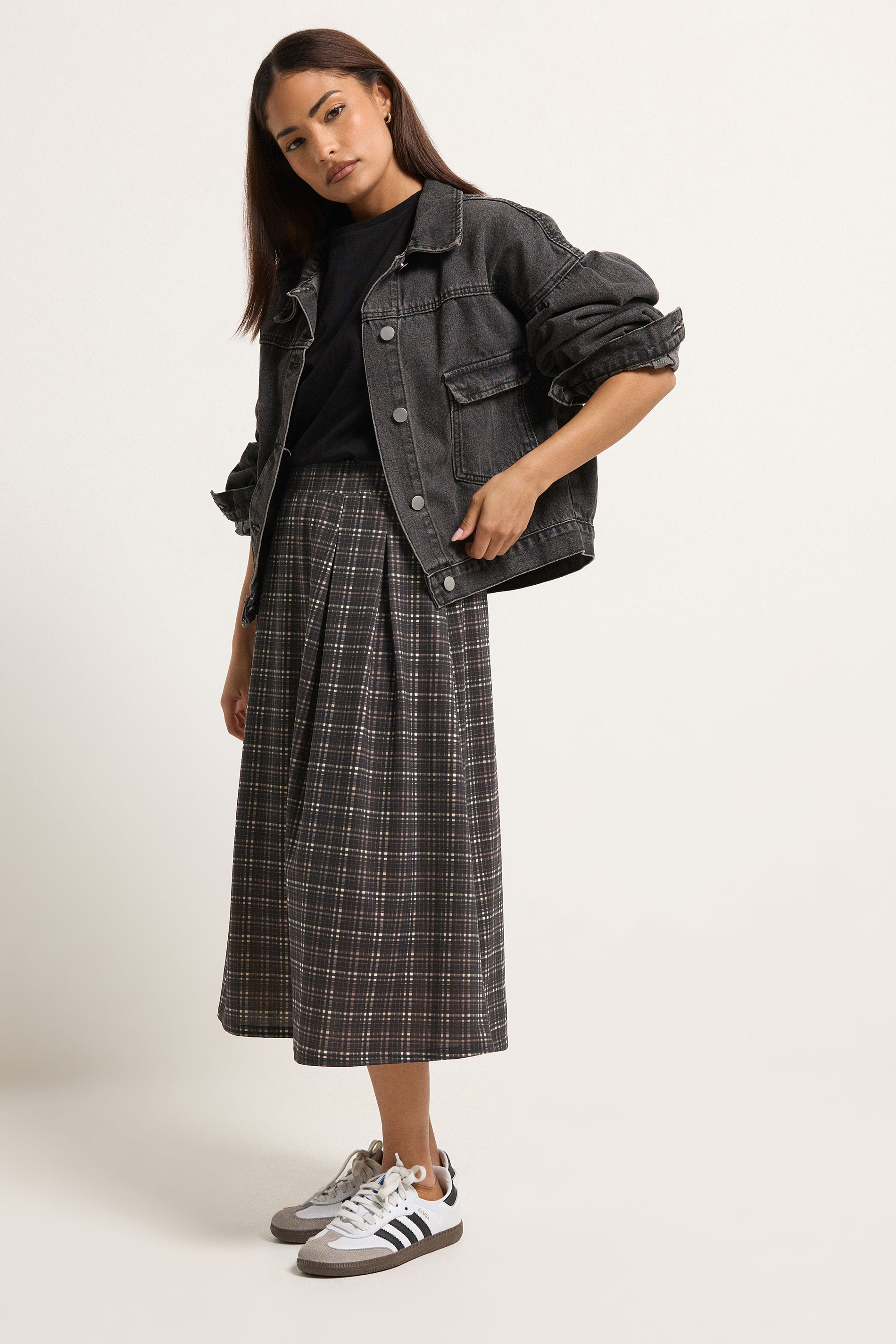 Pixiegirl Women's Brown Petite Chocolate Check Midi Skirt Size 18
