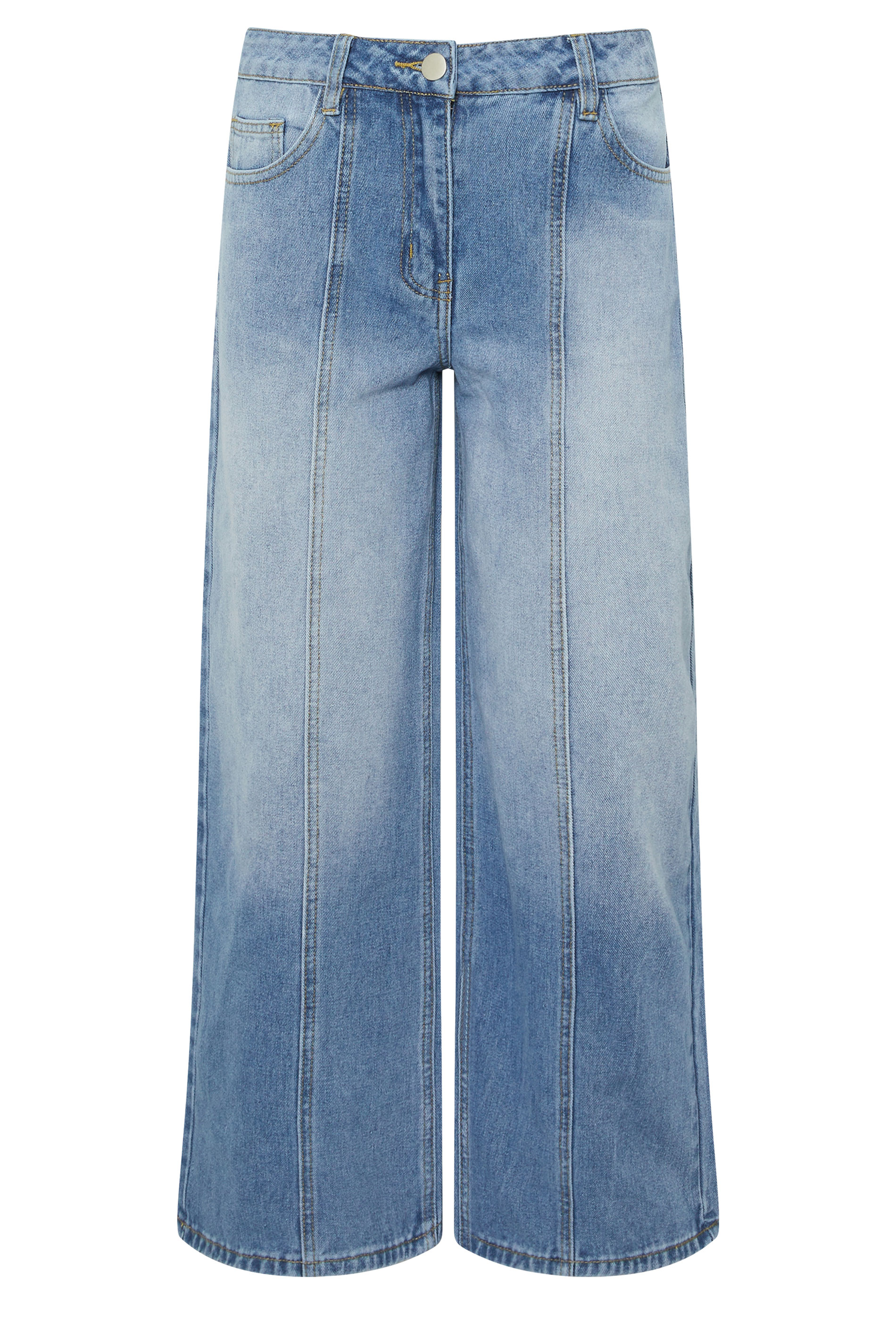 PixieGirl Petite Women's Blue Non-Stretch Seam Front Wide Leg Jeans | PixieGirl 9