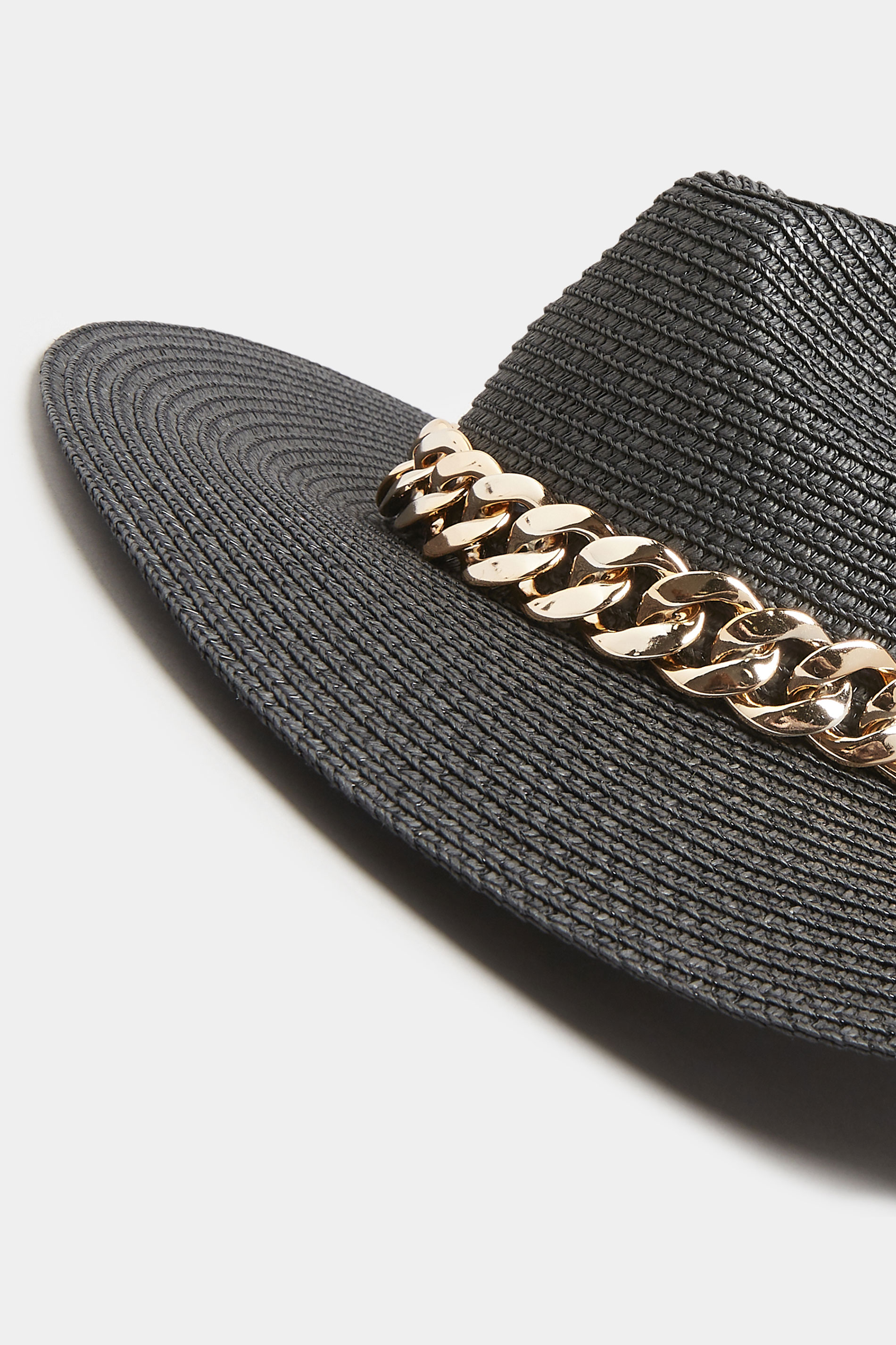 Black Straw Chain Fedora Hat | Yours Clothing  2