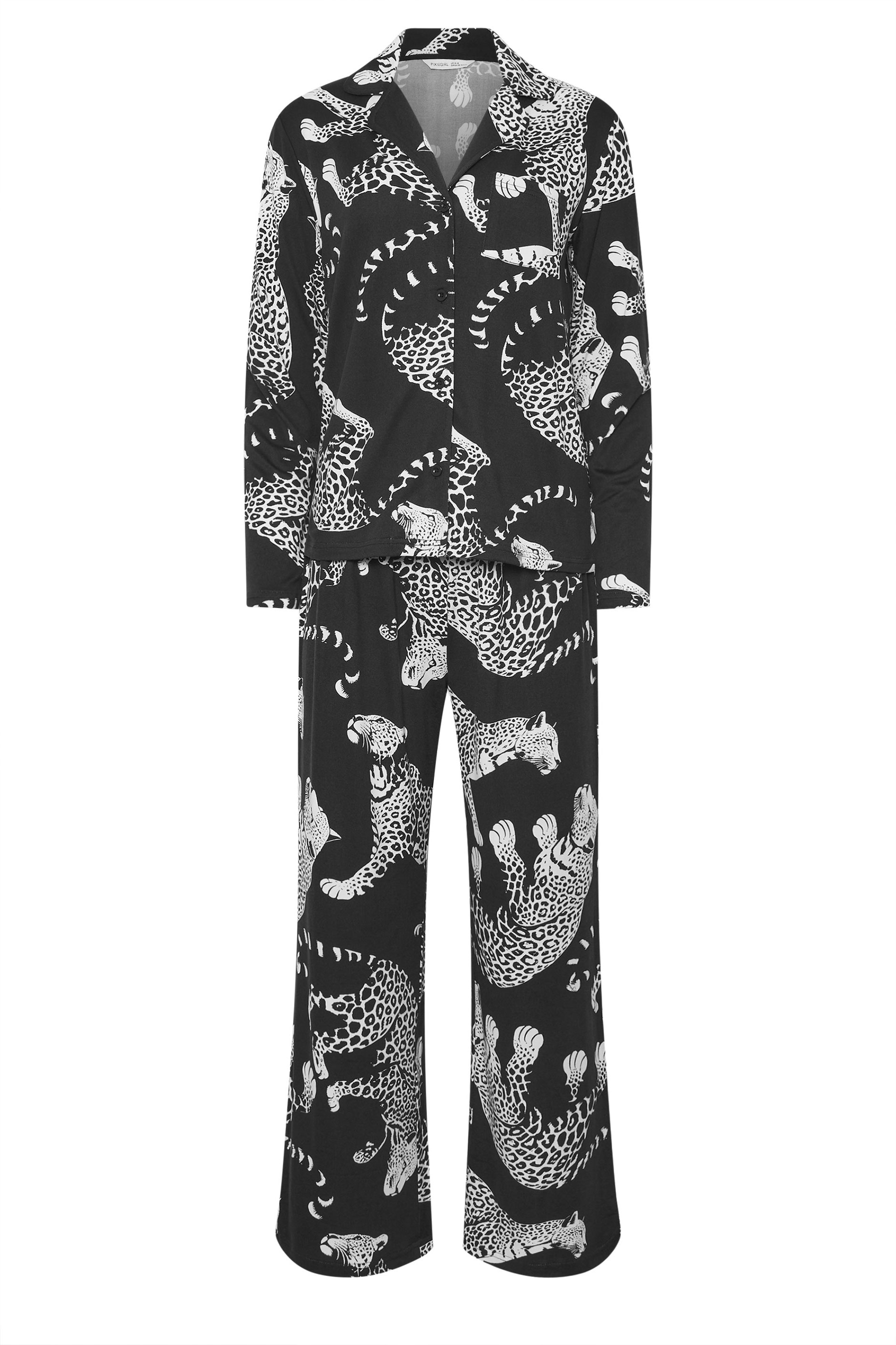 PixieGirl Petite Women's Black Soft Touch Leopard Pyjama Set | PixieGirl 6