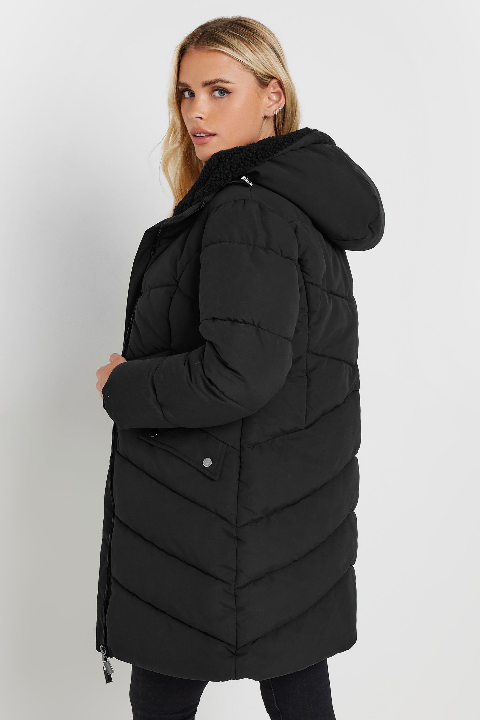 PixieGirl Petite Women's Black Borg Hooded Padded Coat | PixieGirl 3