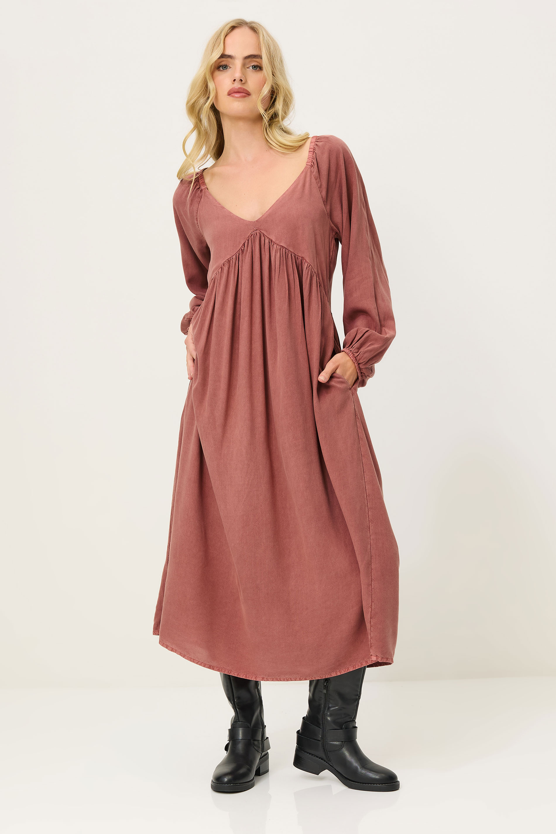 PixieGirl Petite Women's Pink Woven Tie Back Smock Dress | PixieGirl 2