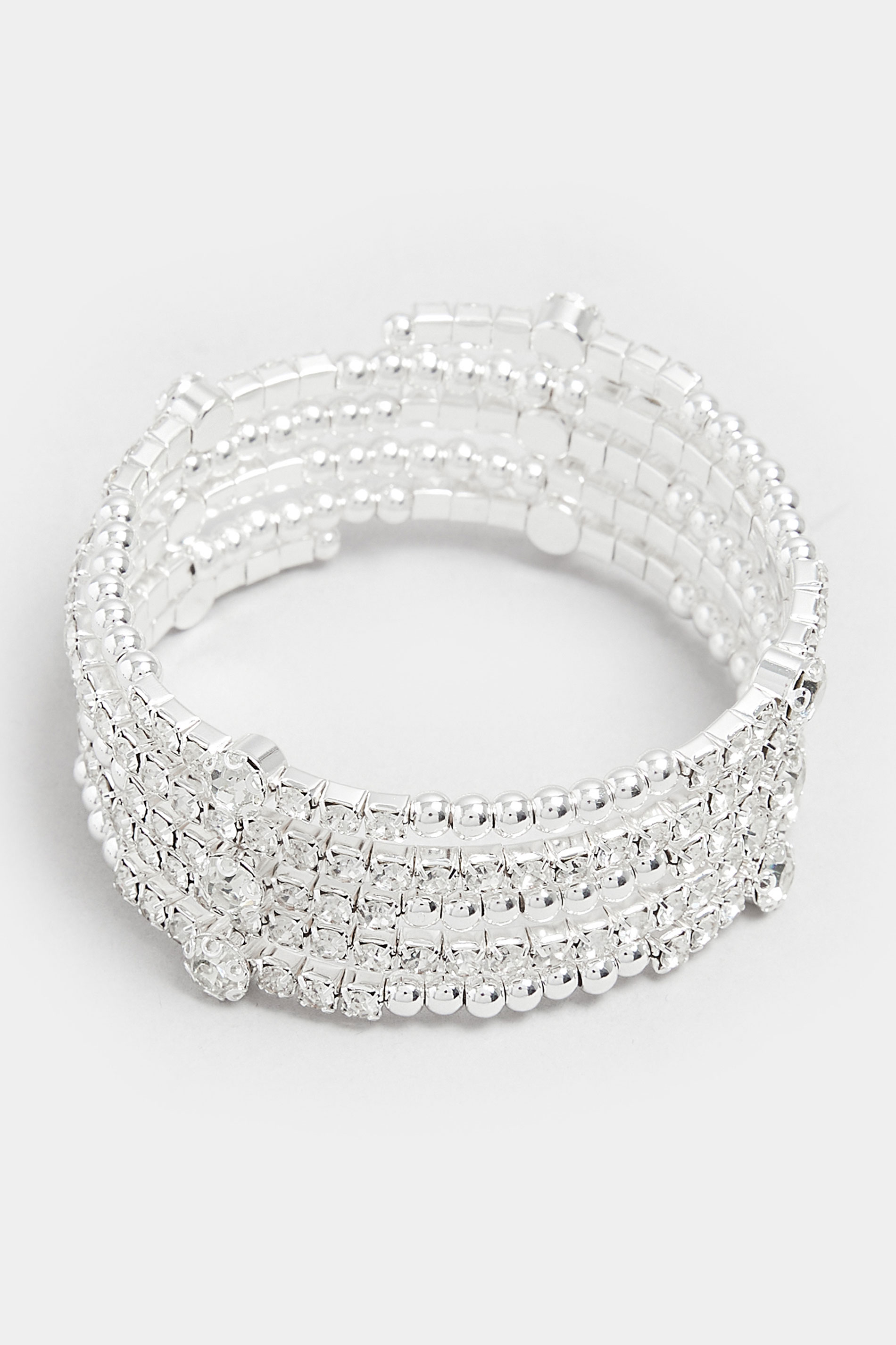 Silver Tone Diamante Wrap Stretch Bracelet | Yours Clothing 2