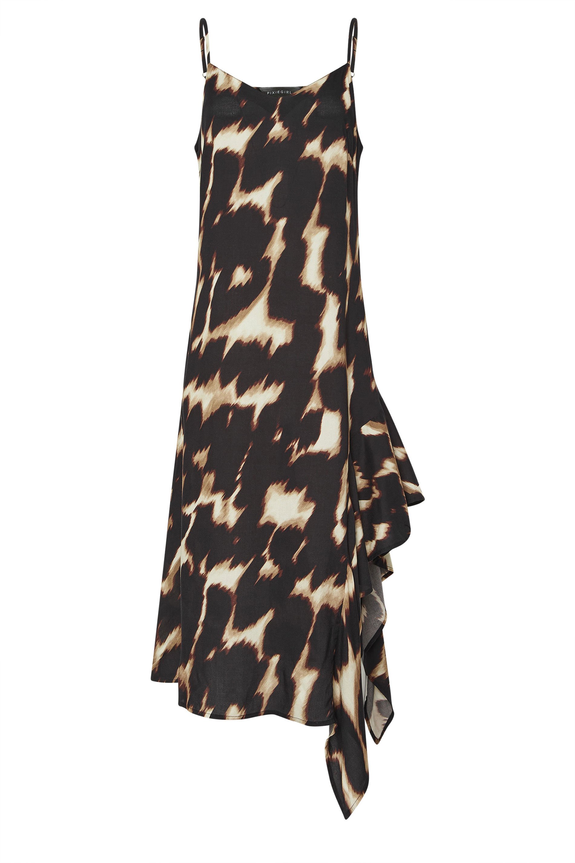 PixieGirl Petite Women's Black Abstract Animal Ruffled Hemline Dress | PixieGirl 5