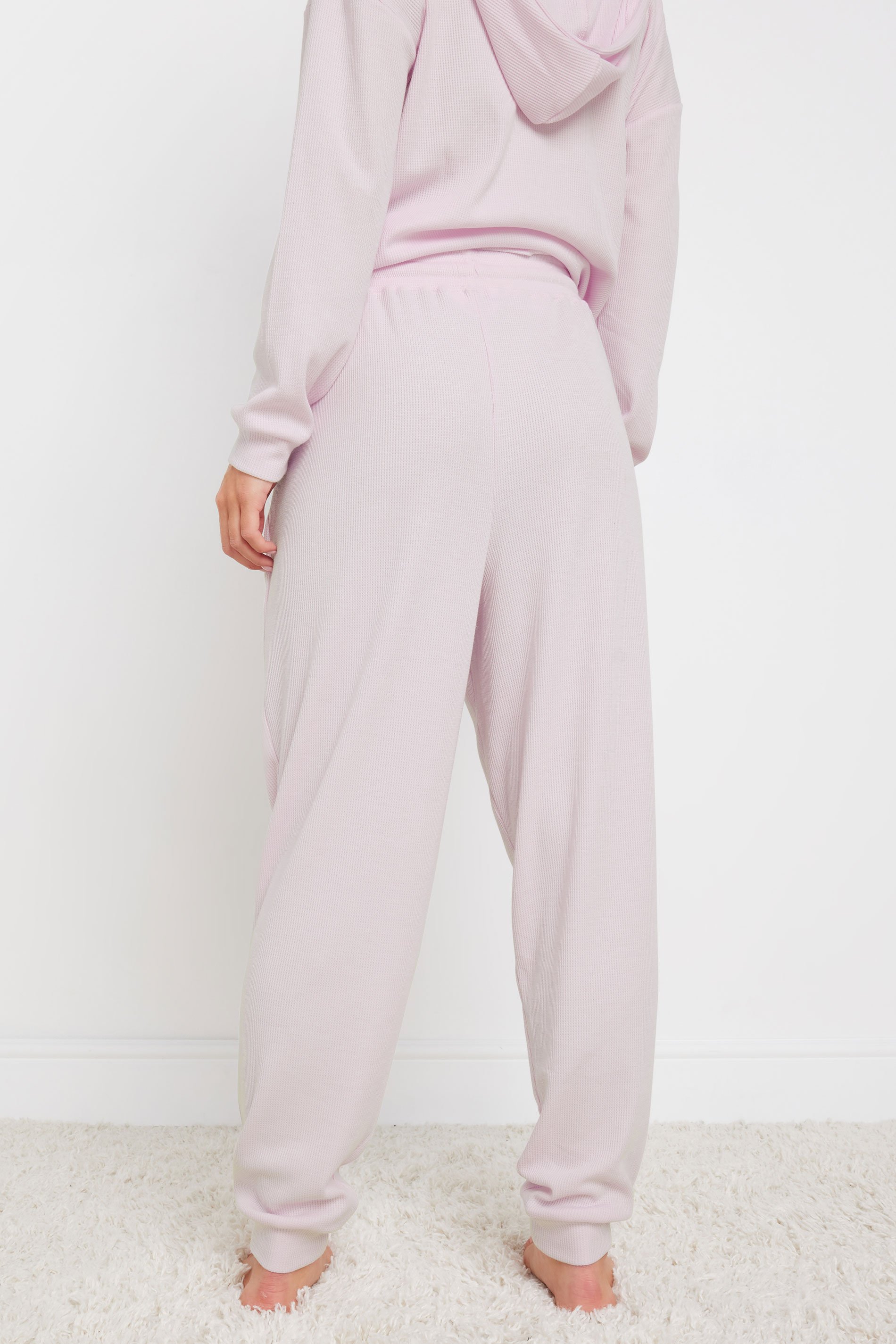 PixieGirl Petite Women's Pink Waffle Lounge Cuffed Joggers | PixieGirl 3