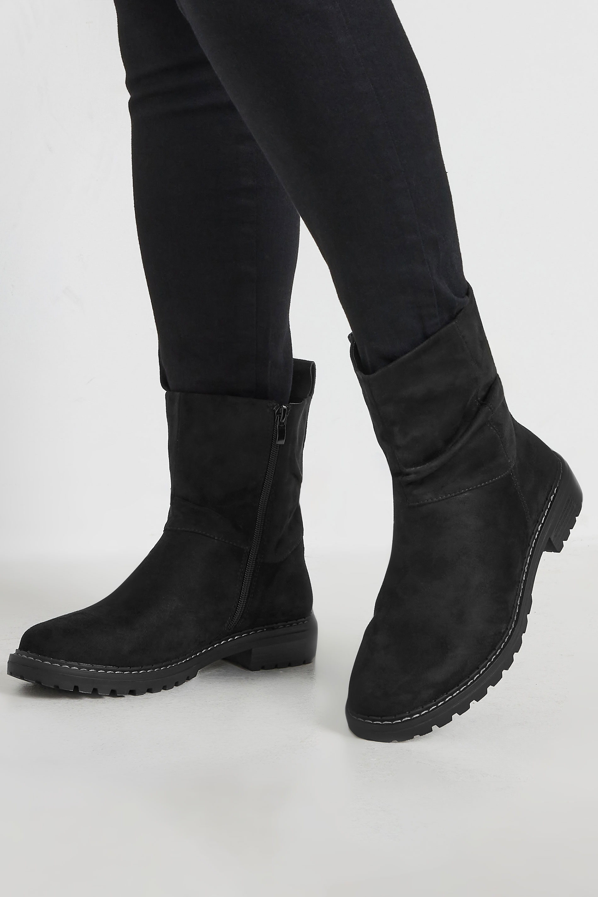Black Faux Suede Slouch Boots In Extra Wide EEE Fit | Yours Clothing  1