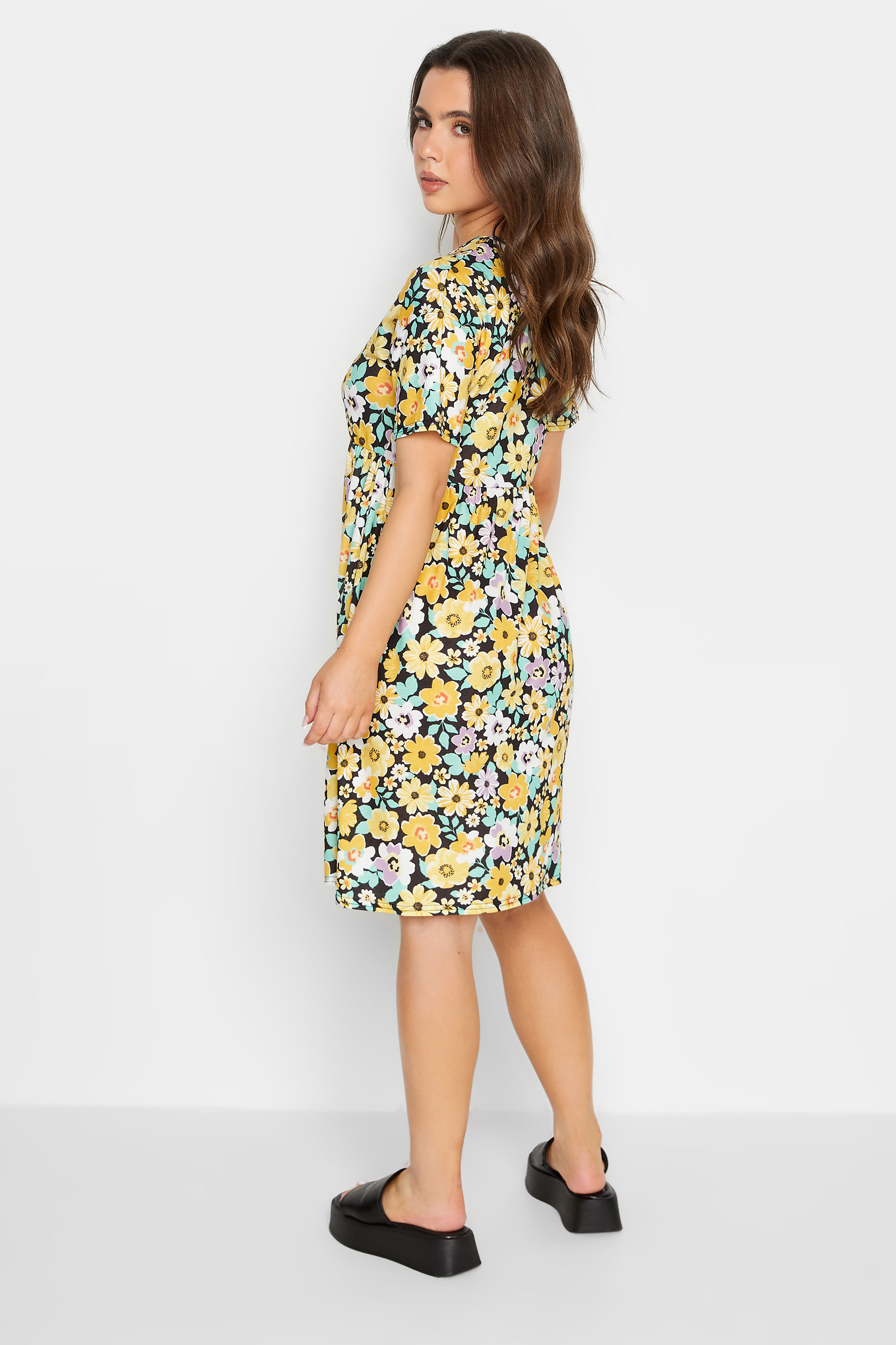 Petite Yellow Floral Print Smock Dress | PixieGirl 3