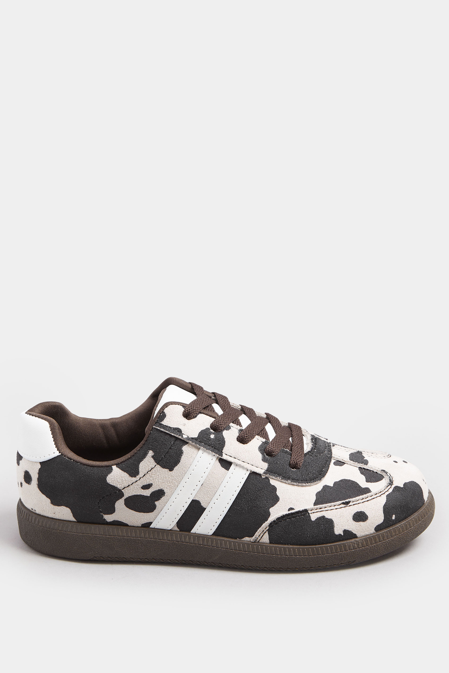 Brown Cow Print Retro Stripe Trainers In Extra Wide EEE Fit | Yours Clothing 4