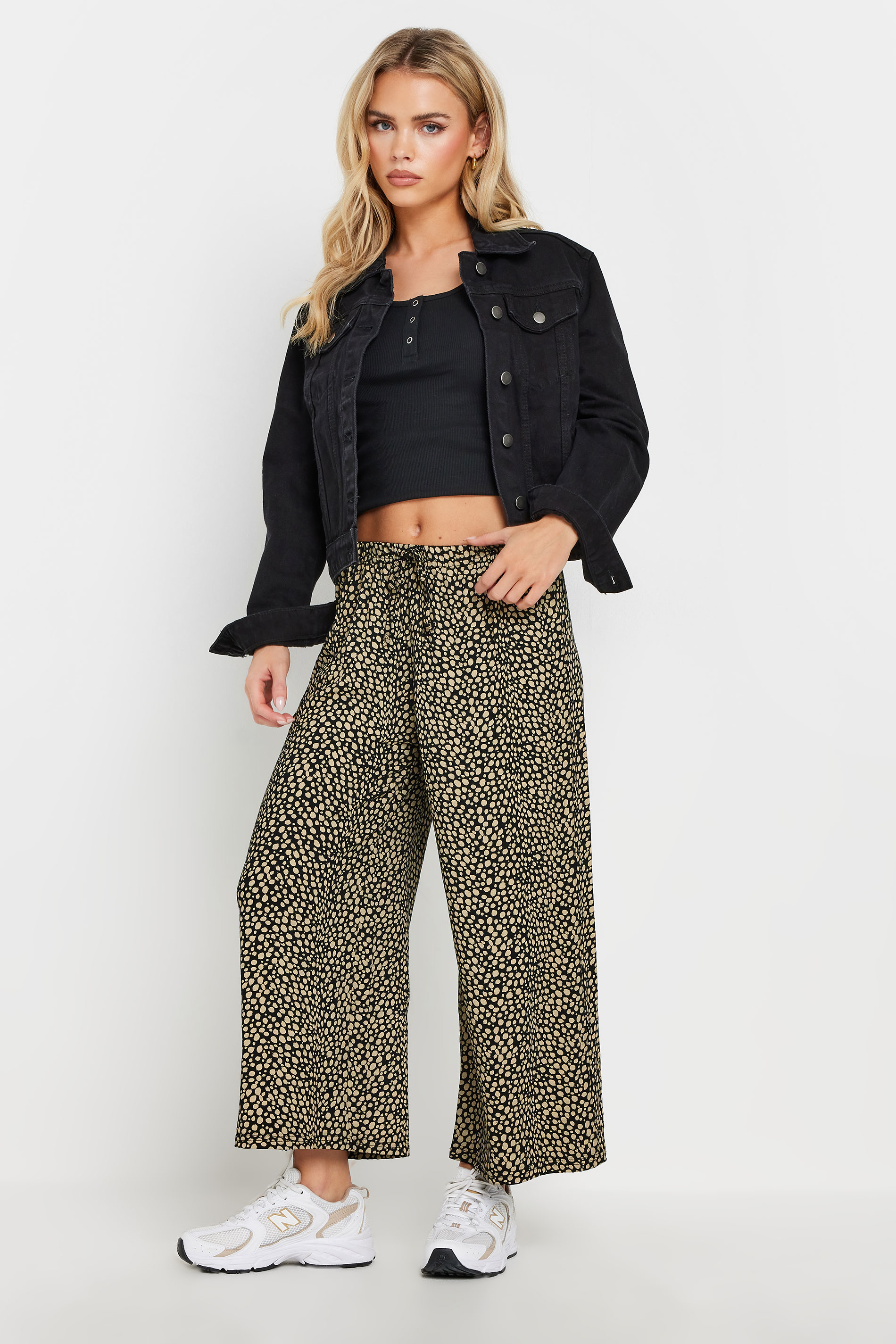 PixieGirl Petite Women's Black Spot Print Cropped Trousers | PixieGirl 1