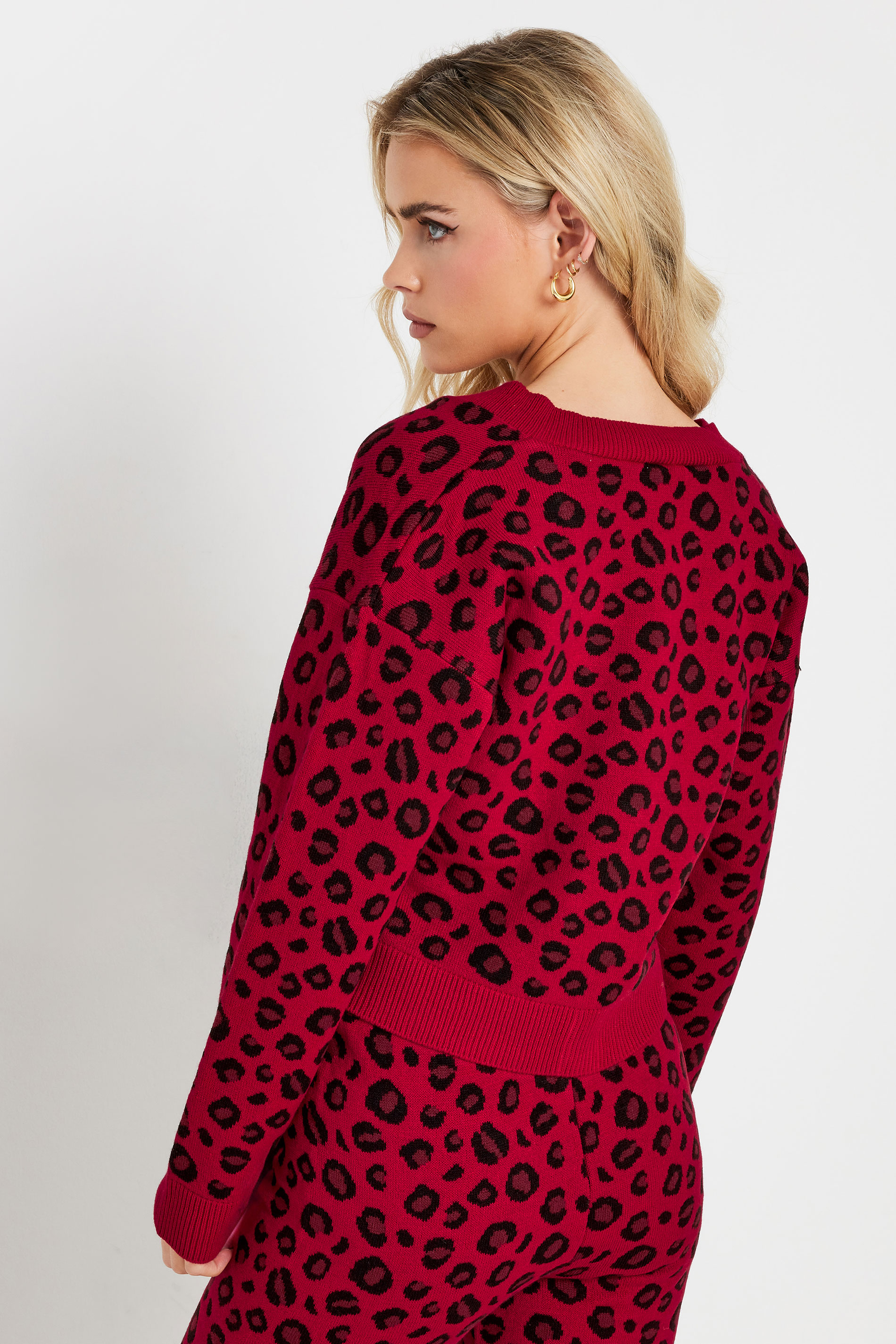 PixieGirl Petite Women's Red Leopard Print Cropped Cardigan | PixieGirl 4