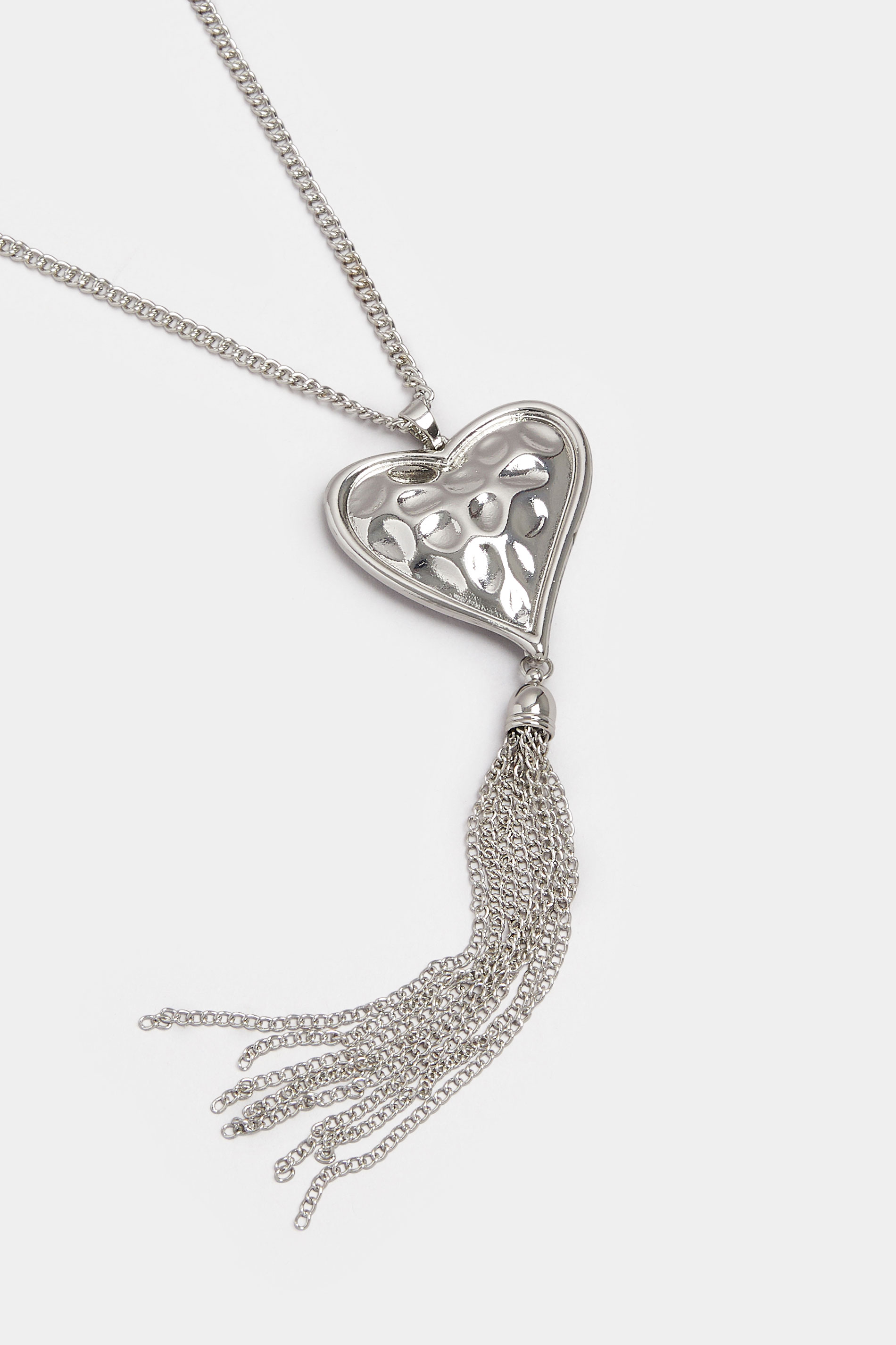 Silver Tone Long Heart Tassel Necklace | Yours Clothing 3