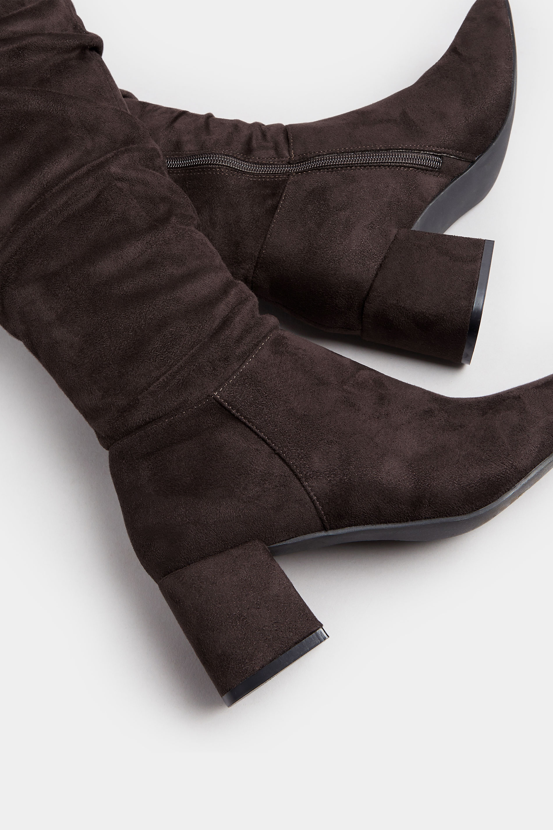 Chocolate Brown Faux Suede Ruched Knee High Boots In Standard Fit | Yours Clothing 6