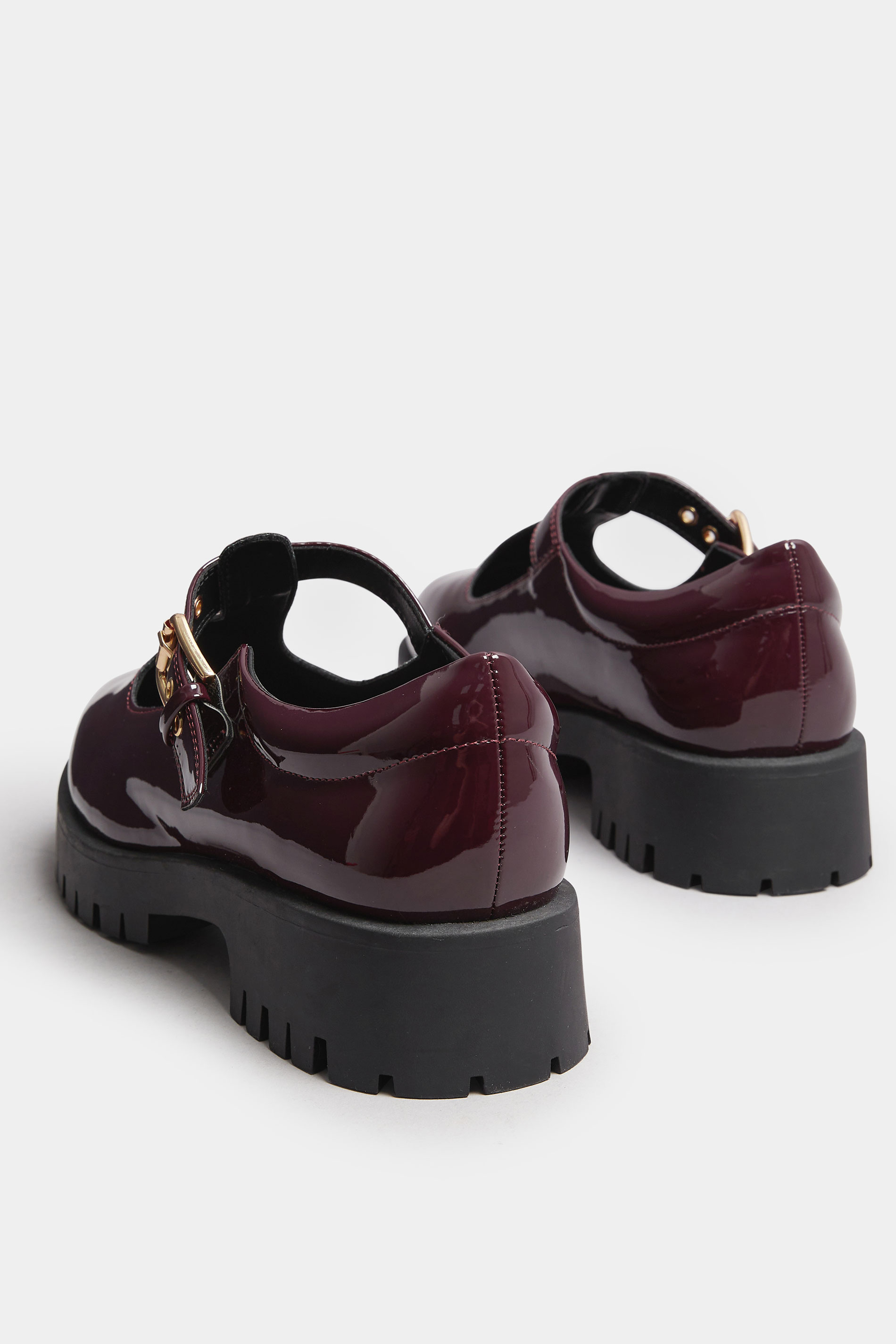 Burgundy Red Patent Chunky T-Bar Mary Janes In Extra Wide EEE Fit | Yours Clothing 5
