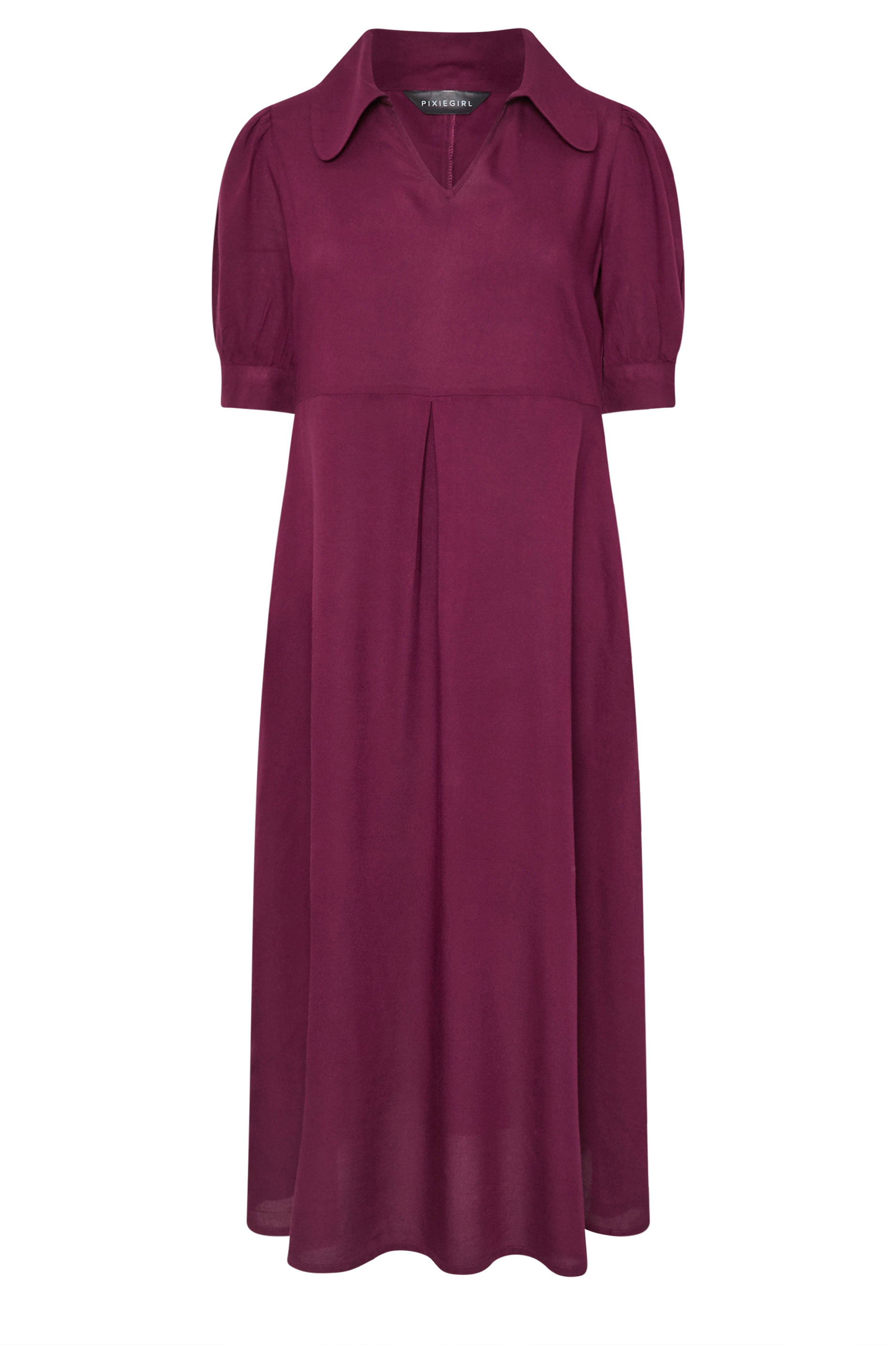 PixieGirl Petite Women's Burgundy Red Open Collar Short Sleeve Dress | PixieGirl 5