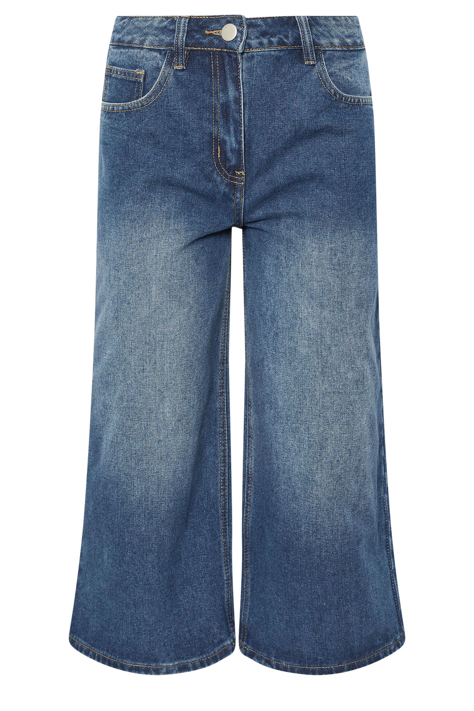 PixieGirl Petite Women's Mid Blue Washed Cropped Wide Leg Jean | PixieGirl 5