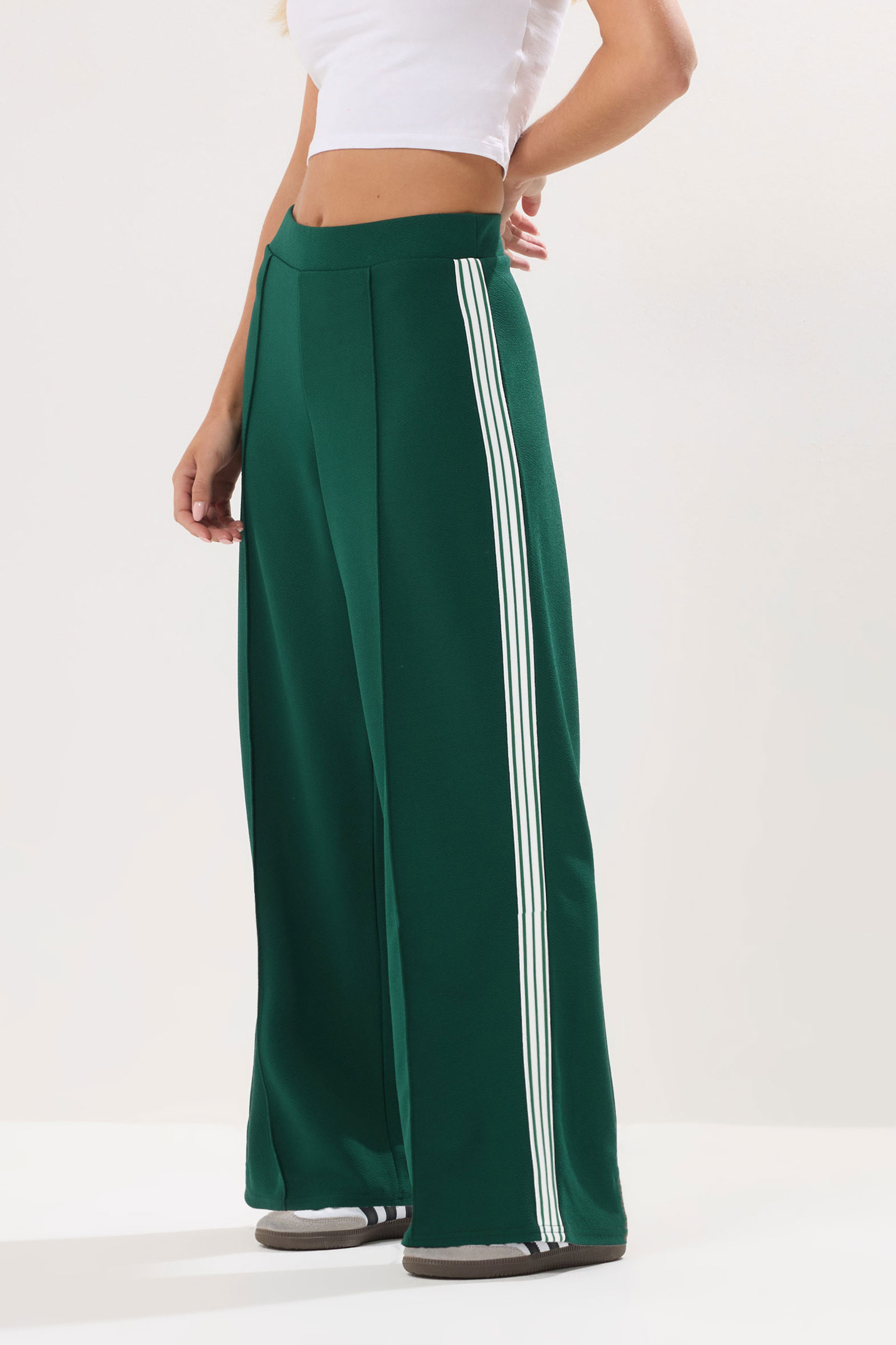 PixieGirl Petite Women's Green Side Stripe Trousers | PixieGirl 2