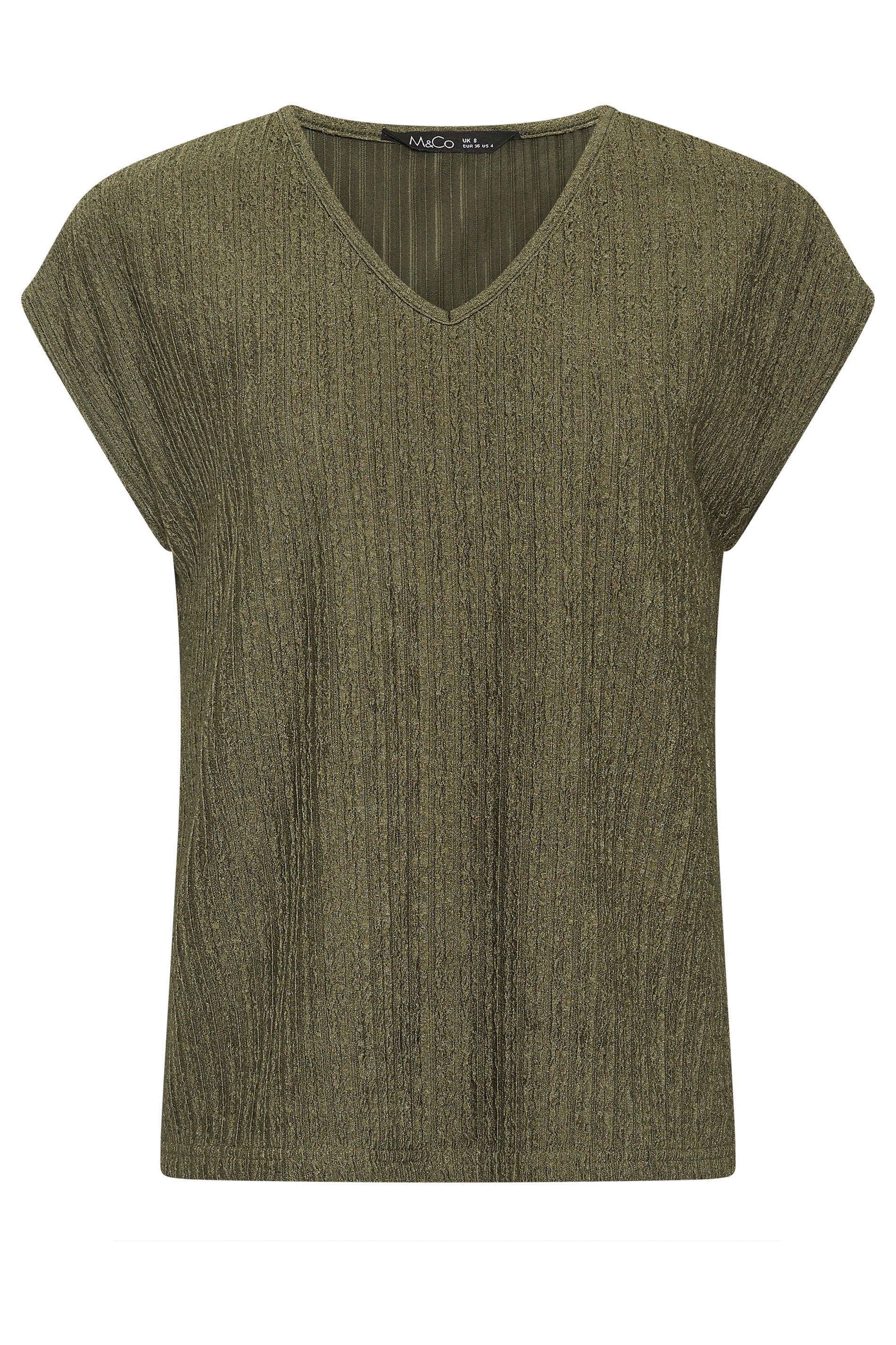 M&Co Petite Khaki Green Textured V Neck T-Shirt | M&Co 5