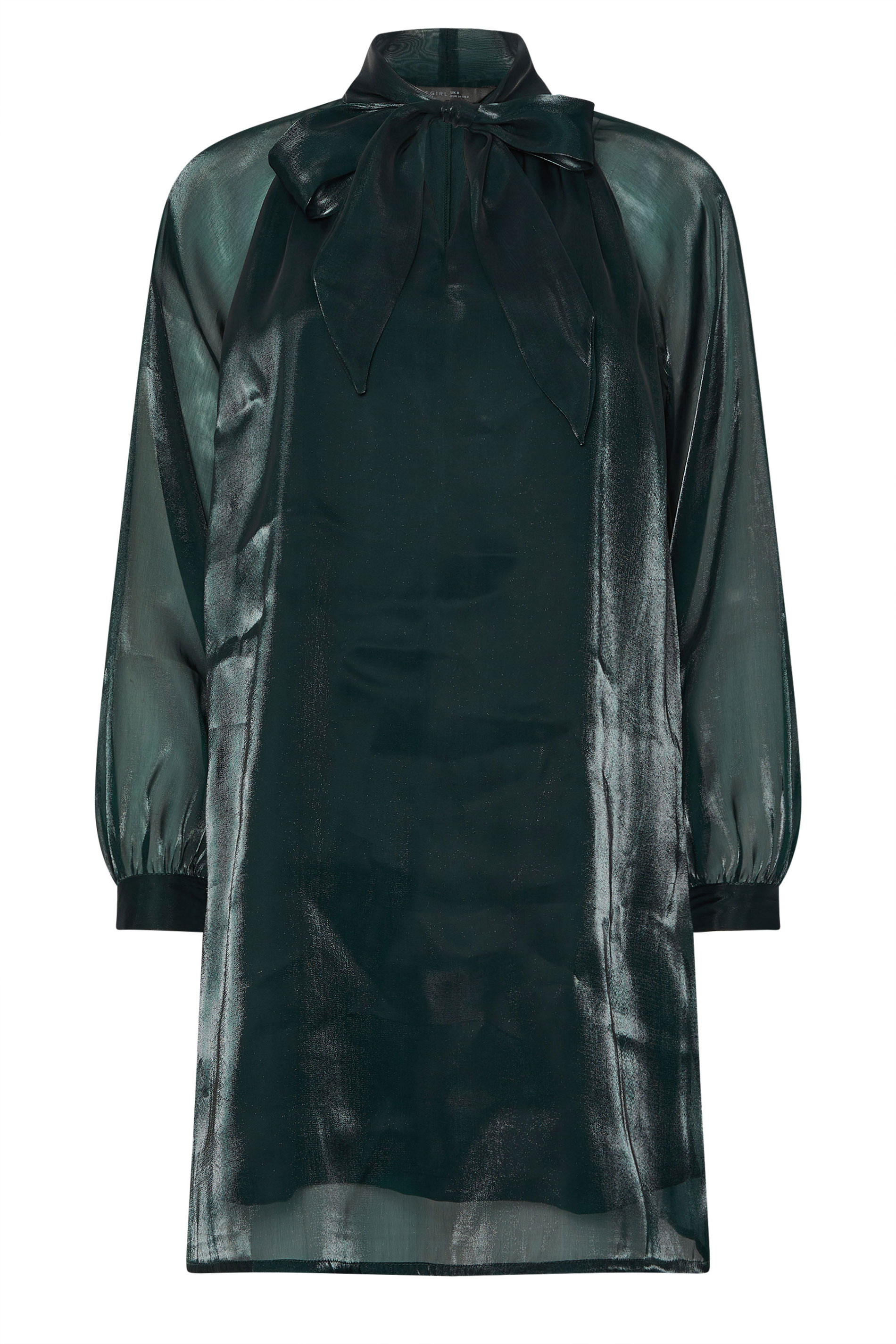 PixieGirl Petite Women's Dark Green Organza Tie Neck Dress | PixieGirl 6