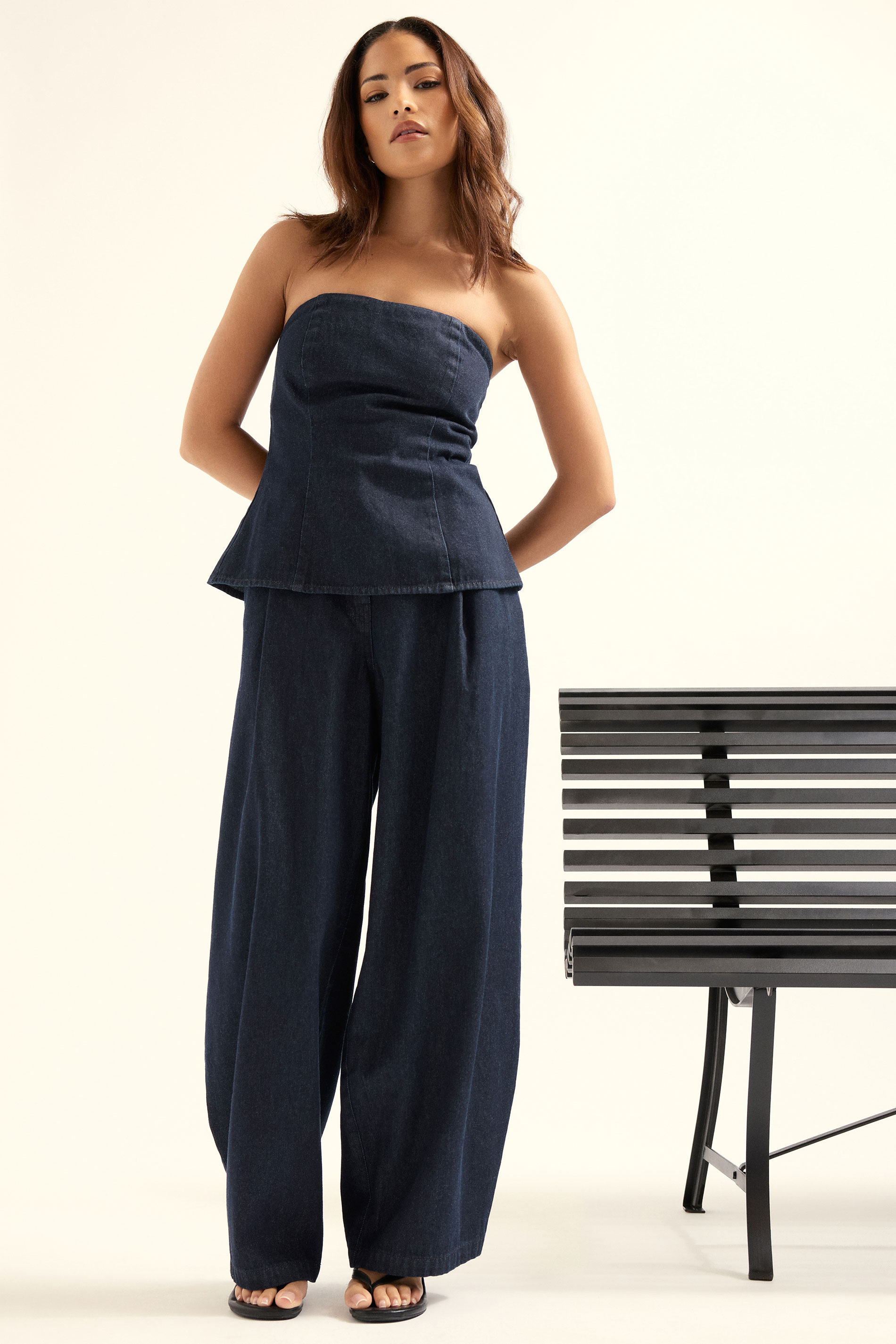 Pixiegirl Women's Blue Petite Dark Pleated Wide Leg Jeans Size Petite > 18