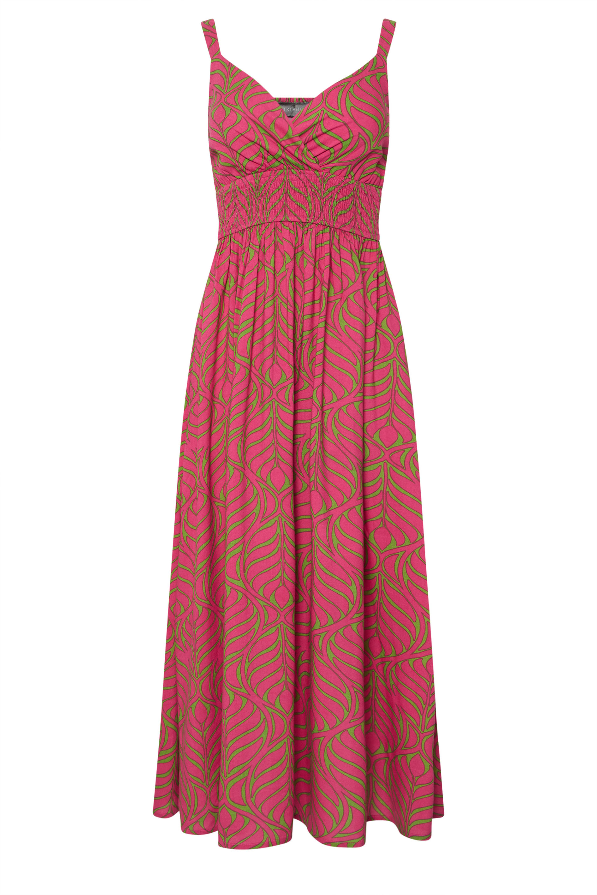 PixieGirl Petite Women's Pink Tropical Palm Wrap Maxi Dress | PixieGirl 5