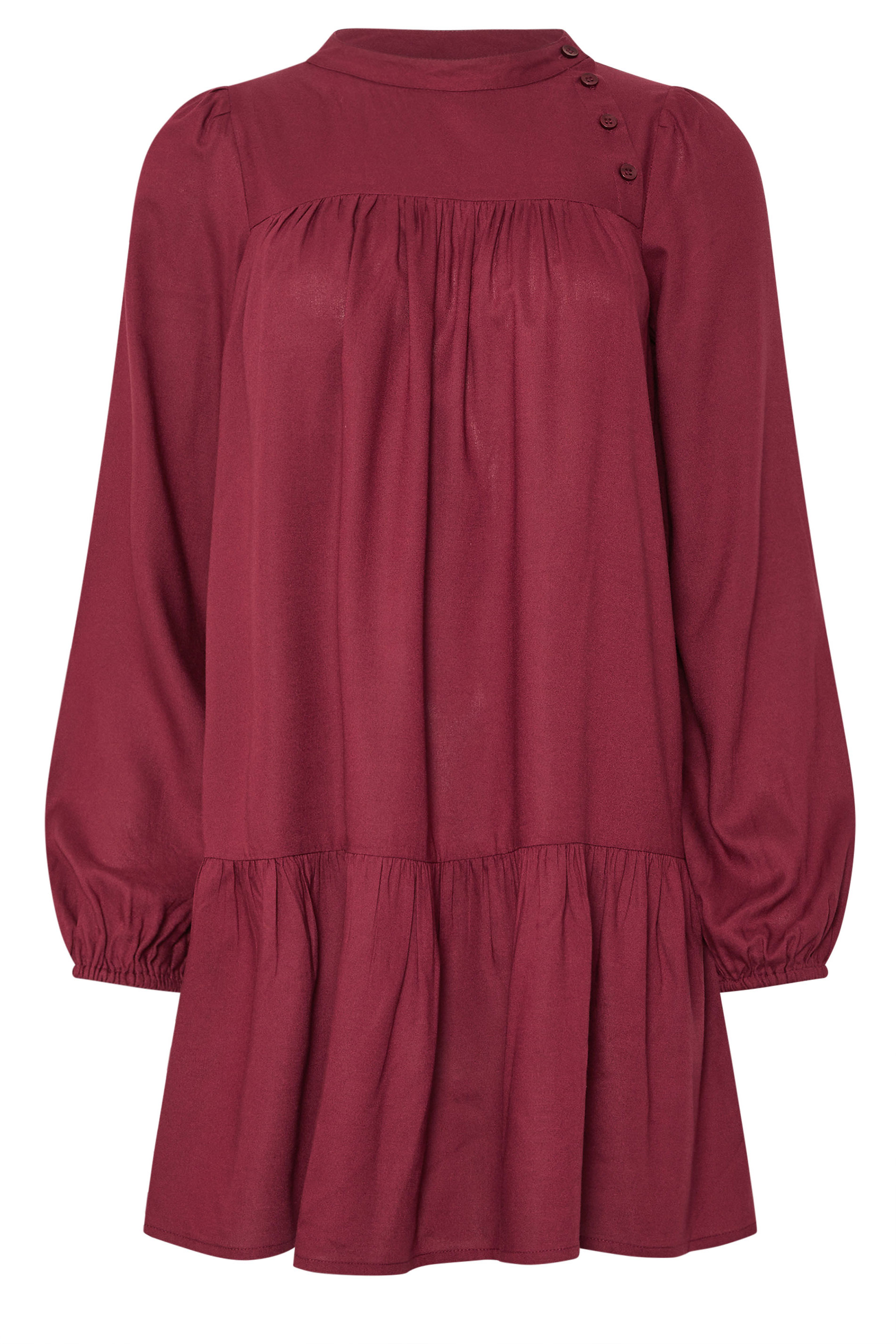 PixieGirl Petite Women's Dark Red Button Smock Midi Dress | PixieGirl 5